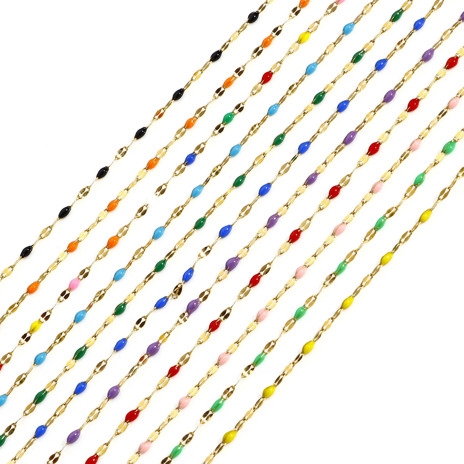 Picture of 1 M Vacuum Plating 304 Stainless Steel Enamel Lips Chain For Handmade DIY Jewelry Making Findings Gold Plated 2mm