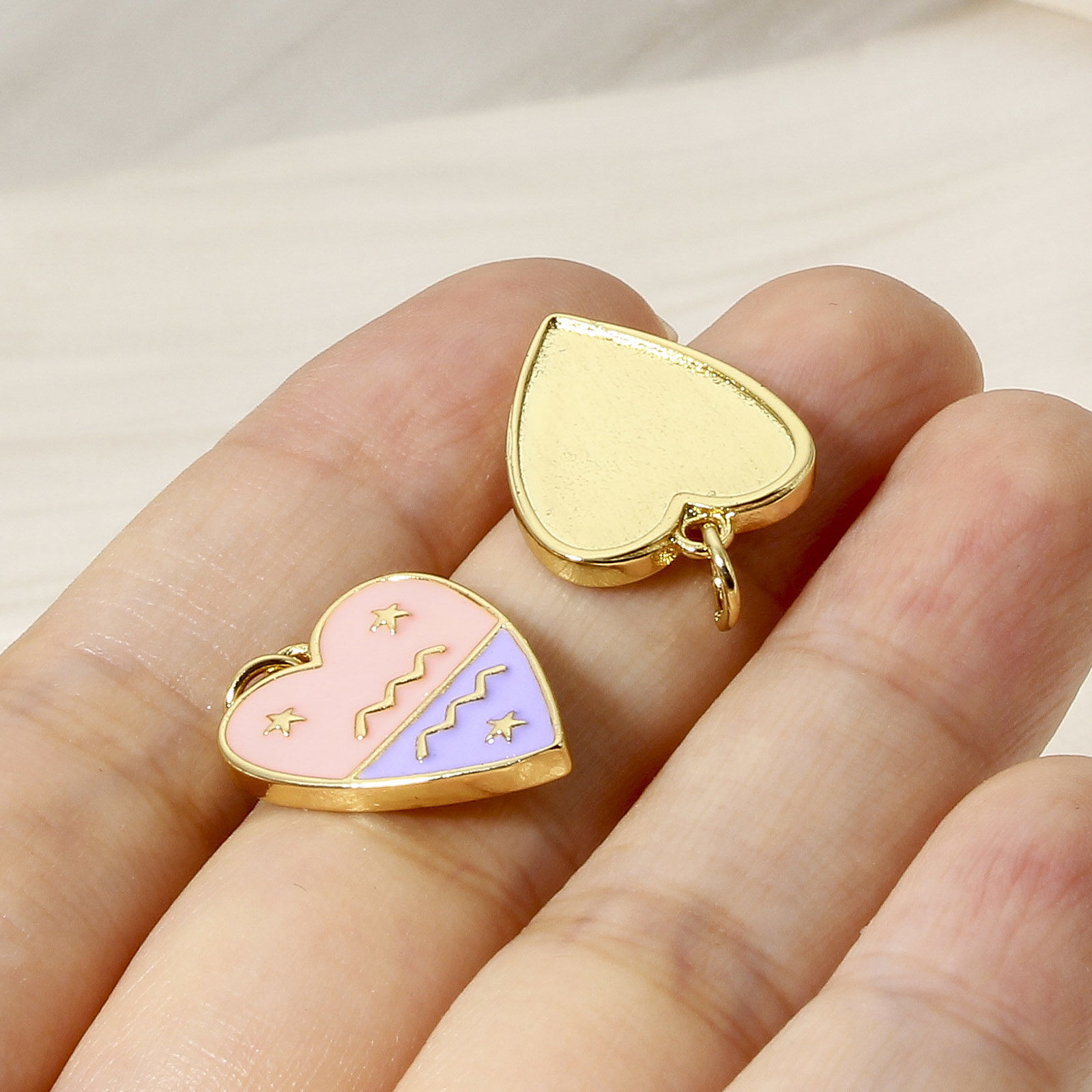 Picture of Brass Charms 18K Real Gold Plated Heart Constellation Enamel 22mm x 15mm