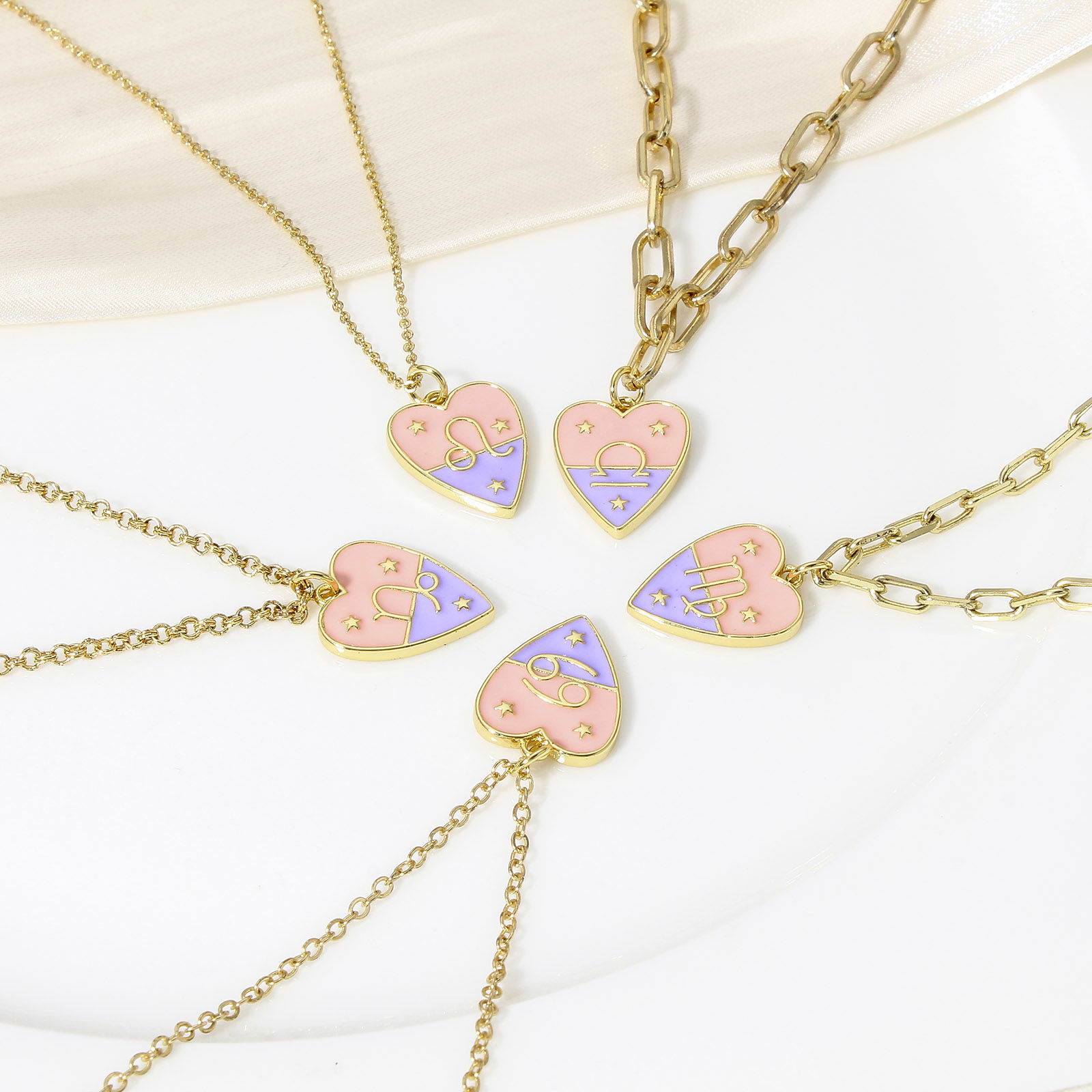 Picture of Brass Charms 18K Real Gold Plated Heart Constellation Enamel 22mm x 15mm