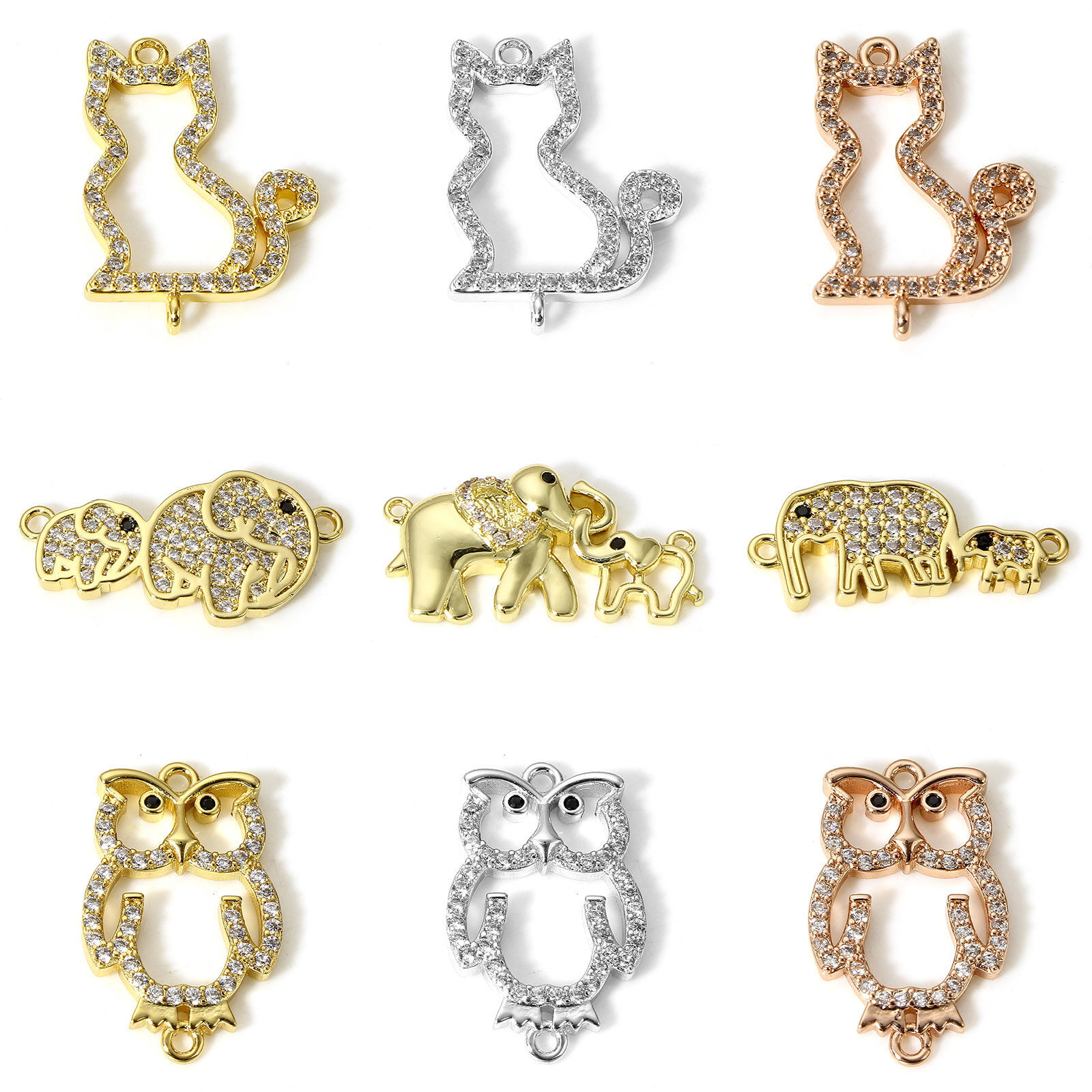 Picture of Brass Connectors Charms Pendants Animal Real Gold Plated Micro Pave