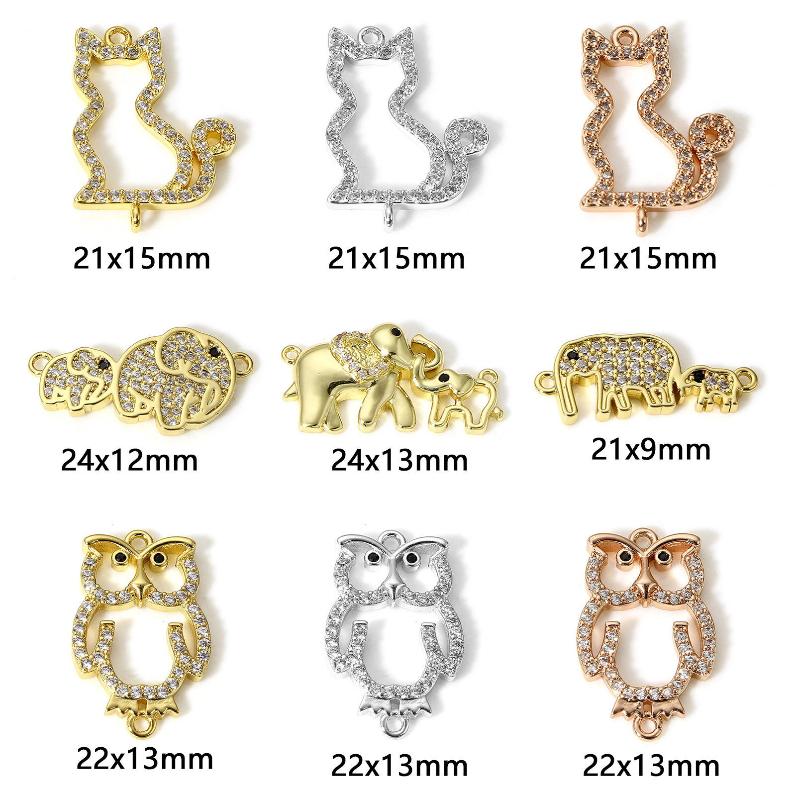 Picture of Brass Connectors Charms Pendants Animal Real Gold Plated Micro Pave