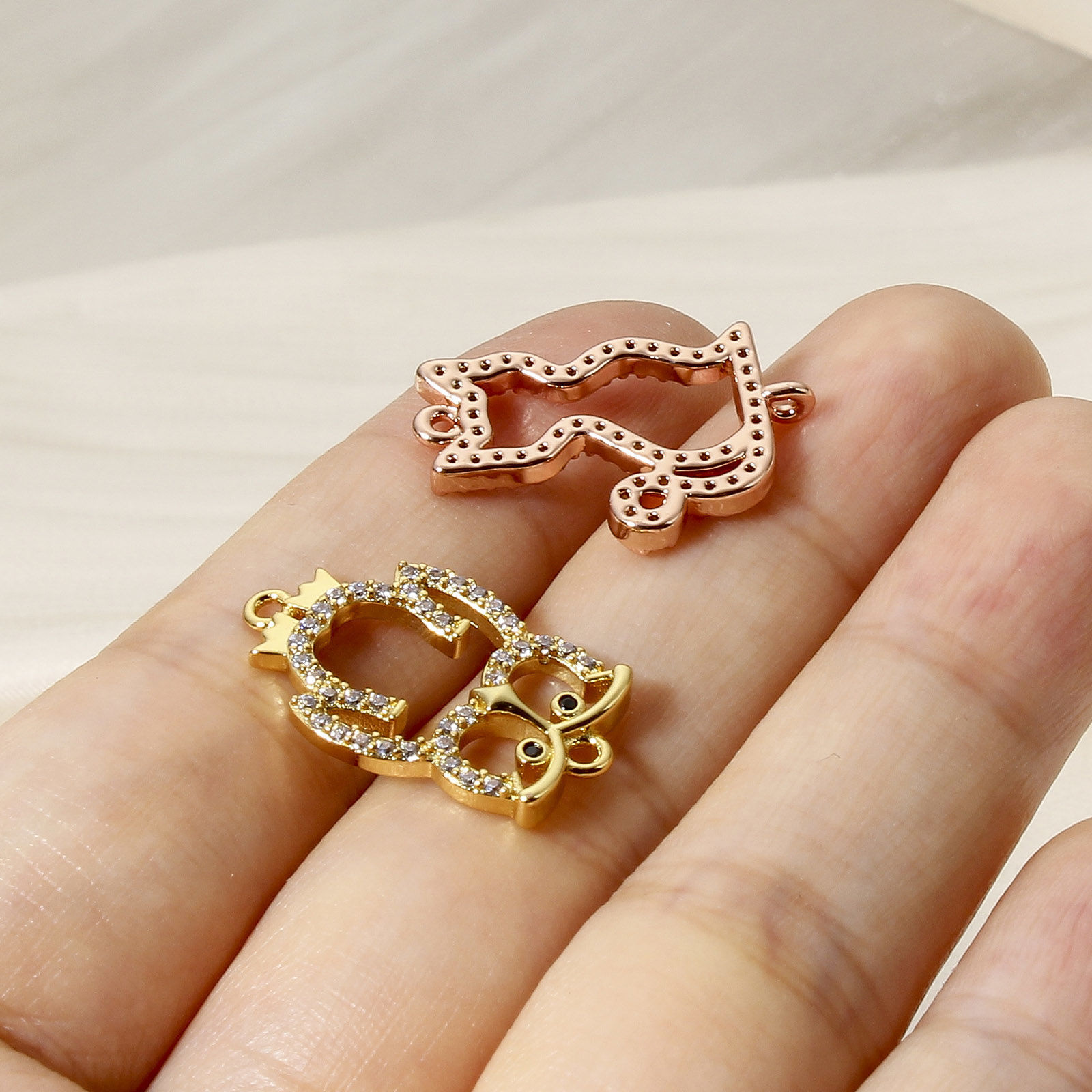 Picture of Brass Connectors Charms Pendants Animal Real Gold Plated Micro Pave