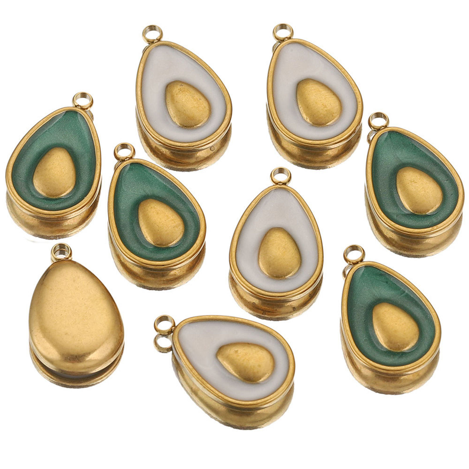 Bild von 1 Stück 304 Edelstahl Charms Avocado 18K Gold plattiert Emaille 10mm x 17mm