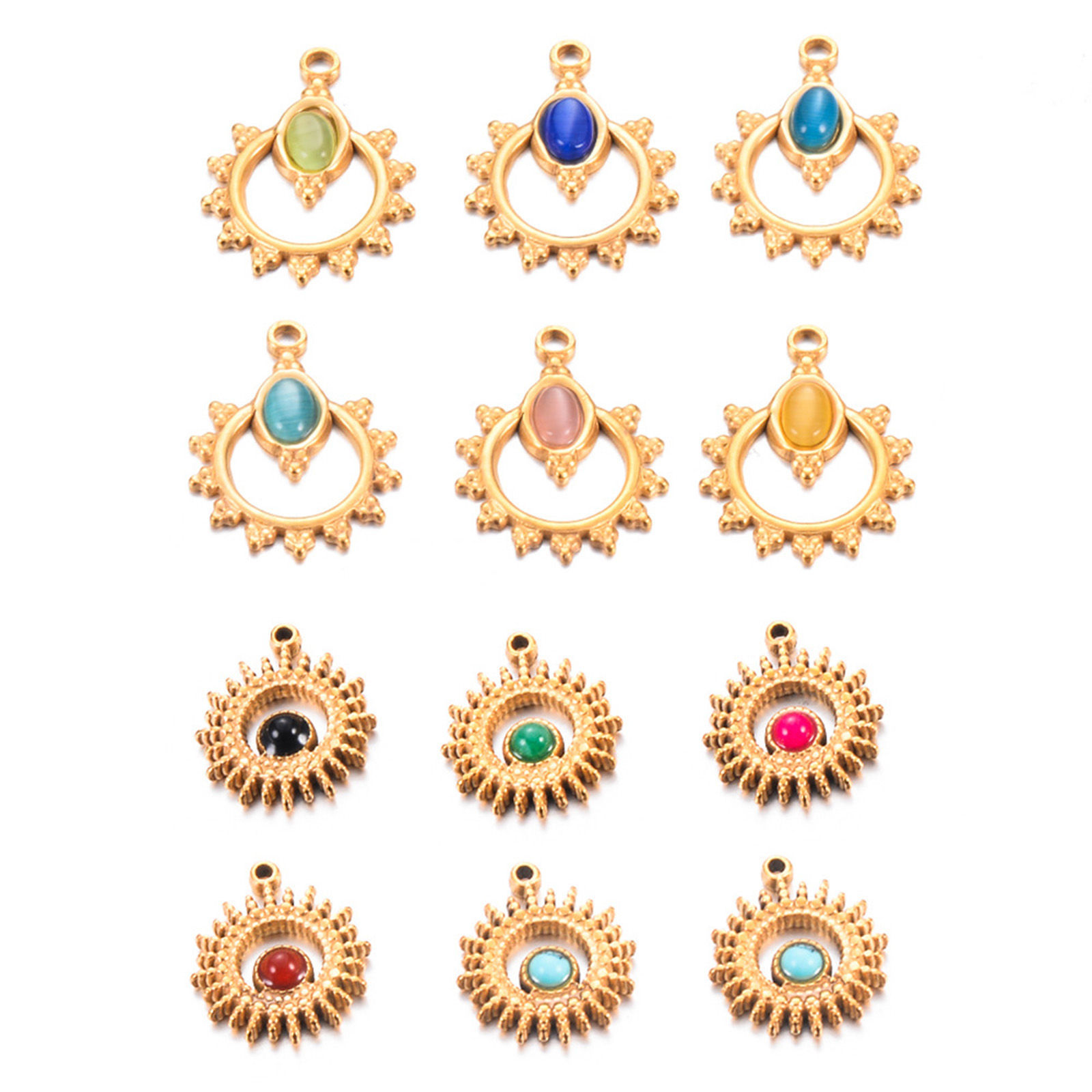 Picture of 304 Stainless Steel & Stone Charms 18K Gold Color Hollow