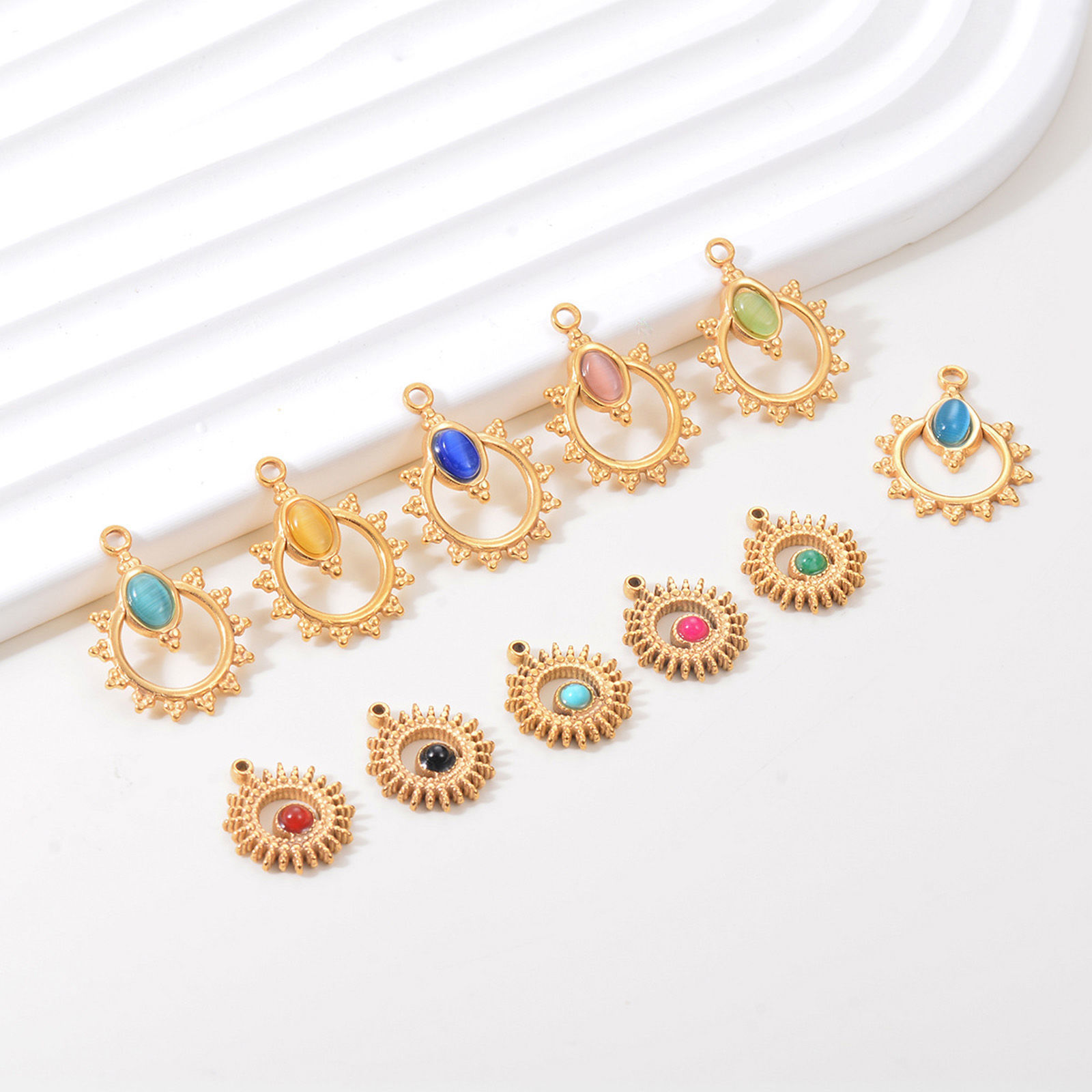 Picture of 304 Stainless Steel & Stone Charms 18K Gold Color Hollow