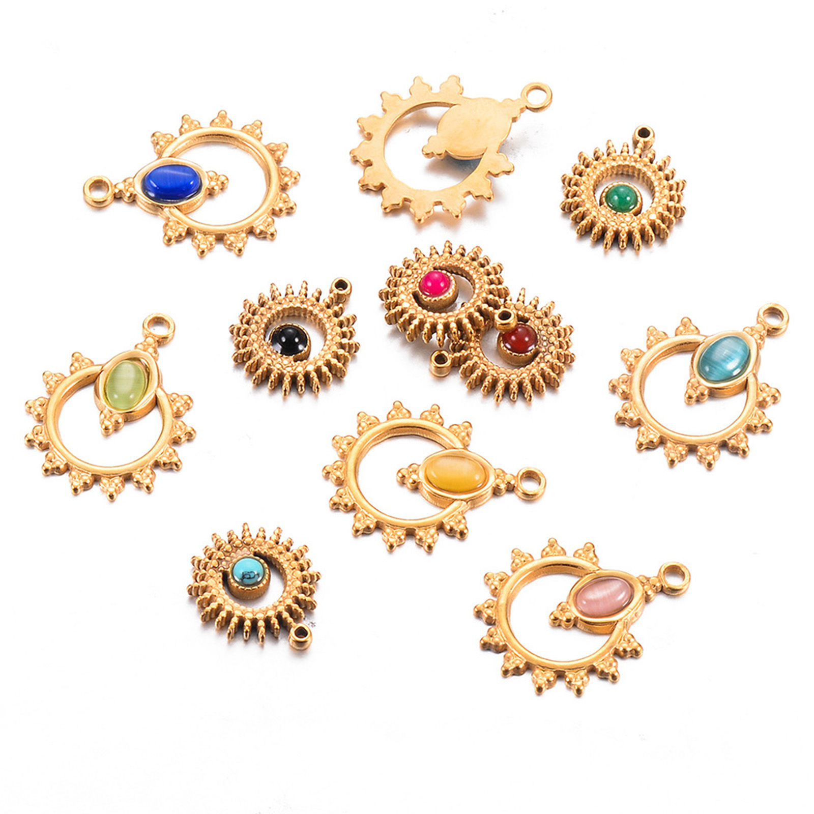 Picture of 304 Stainless Steel & Stone Charms 18K Gold Color Hollow