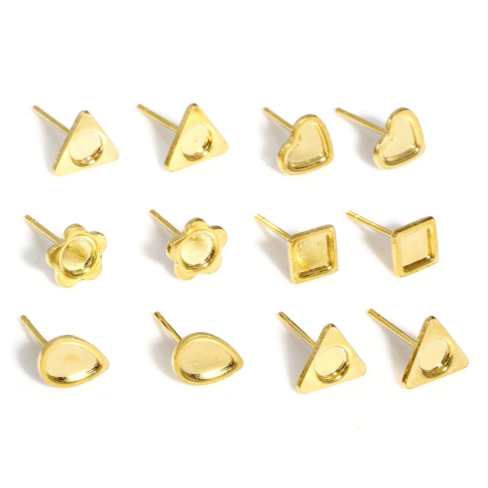 10 個 304ステンレス鋼 イヤポストスタッド イヤリング ピアス DIY 手作り ハンドメイド ジュエリー アクセサリーを作る 幾何学 18Kゴールドメッキ 台座付 の画像