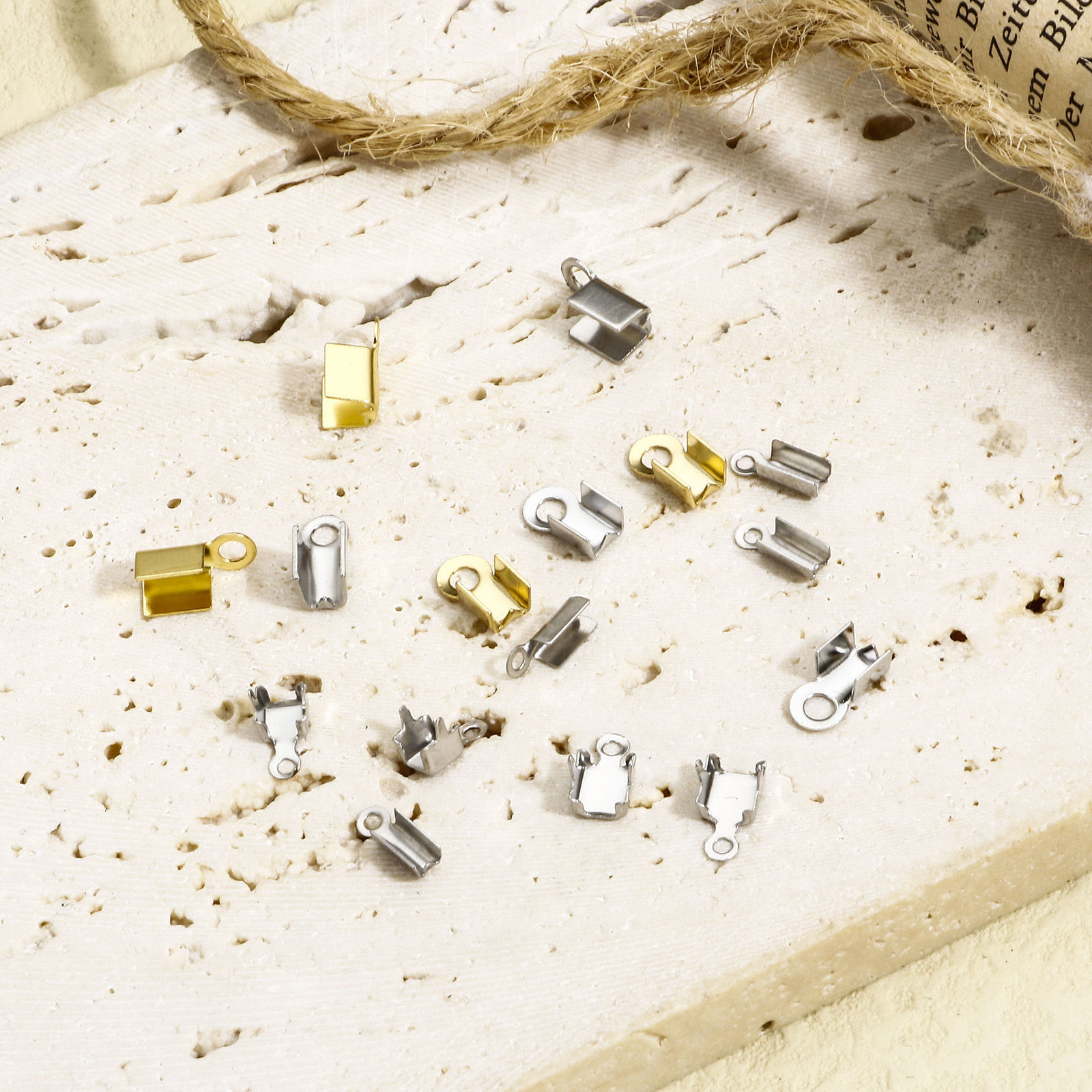 Picture of 304 Stainless Steel Cord End Caps For Necklace Bracelet Jewelry Making Rectangle