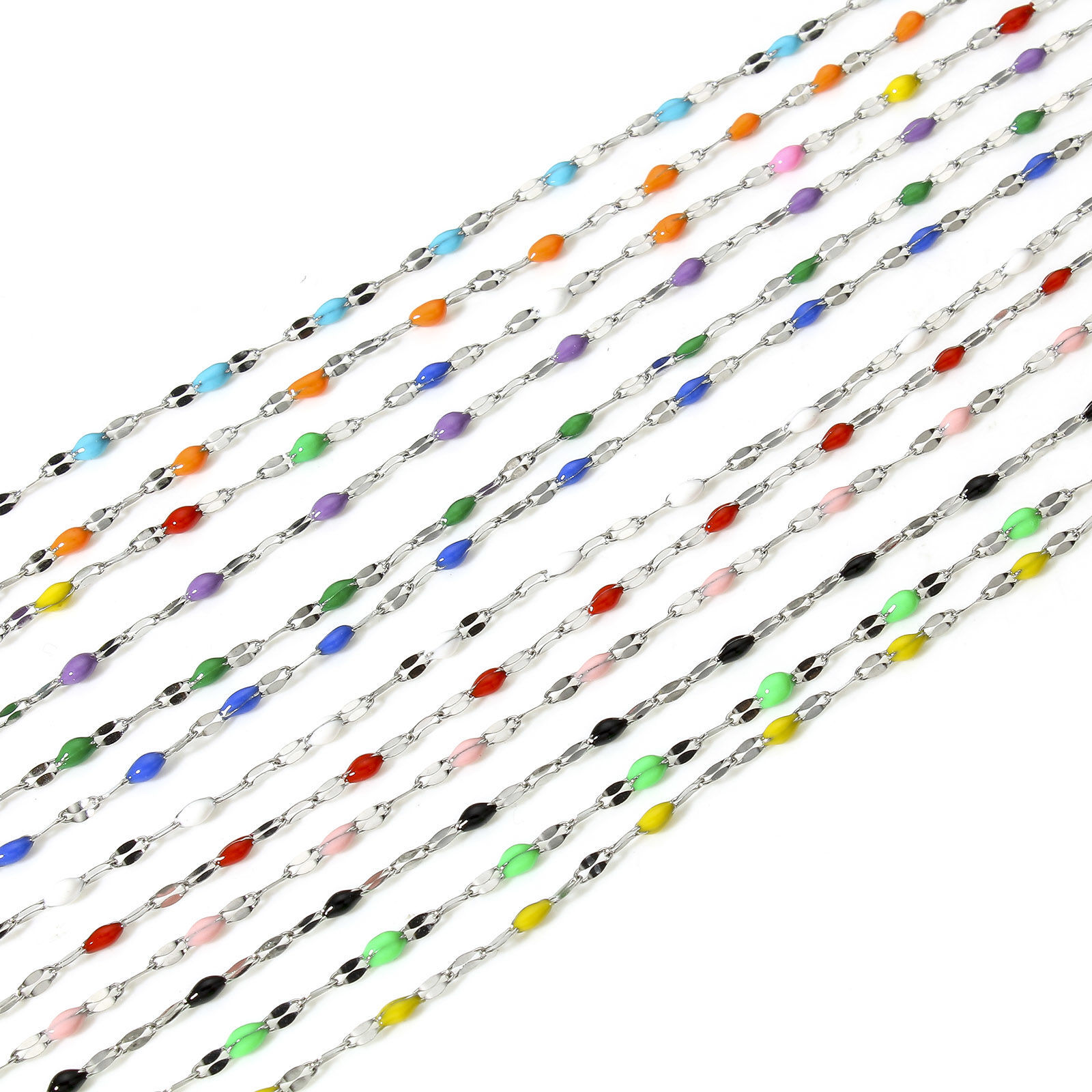 1 本 304ステンレス鋼 リップスチェーン ネックレス シルバートーン エナメル 45.5cm長さ チェーンサイズ：2mm の画像