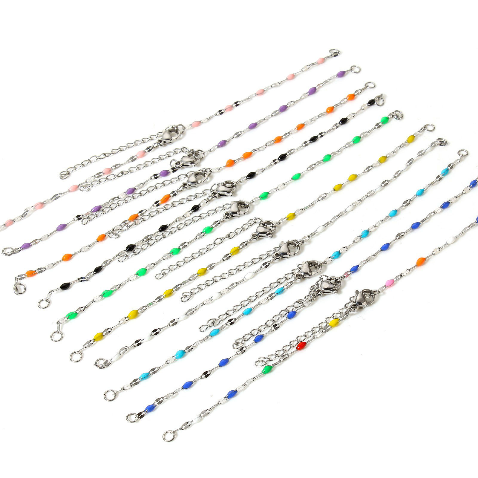 Immagine di 1 Pz 304 Acciaio Inossidabile Catena delle Labbra Braccialetti Semilavorati per la Creazione di Gioielli Artigianali Fai-da-te Tono Argento Smalto 15.5cm Lunghezza