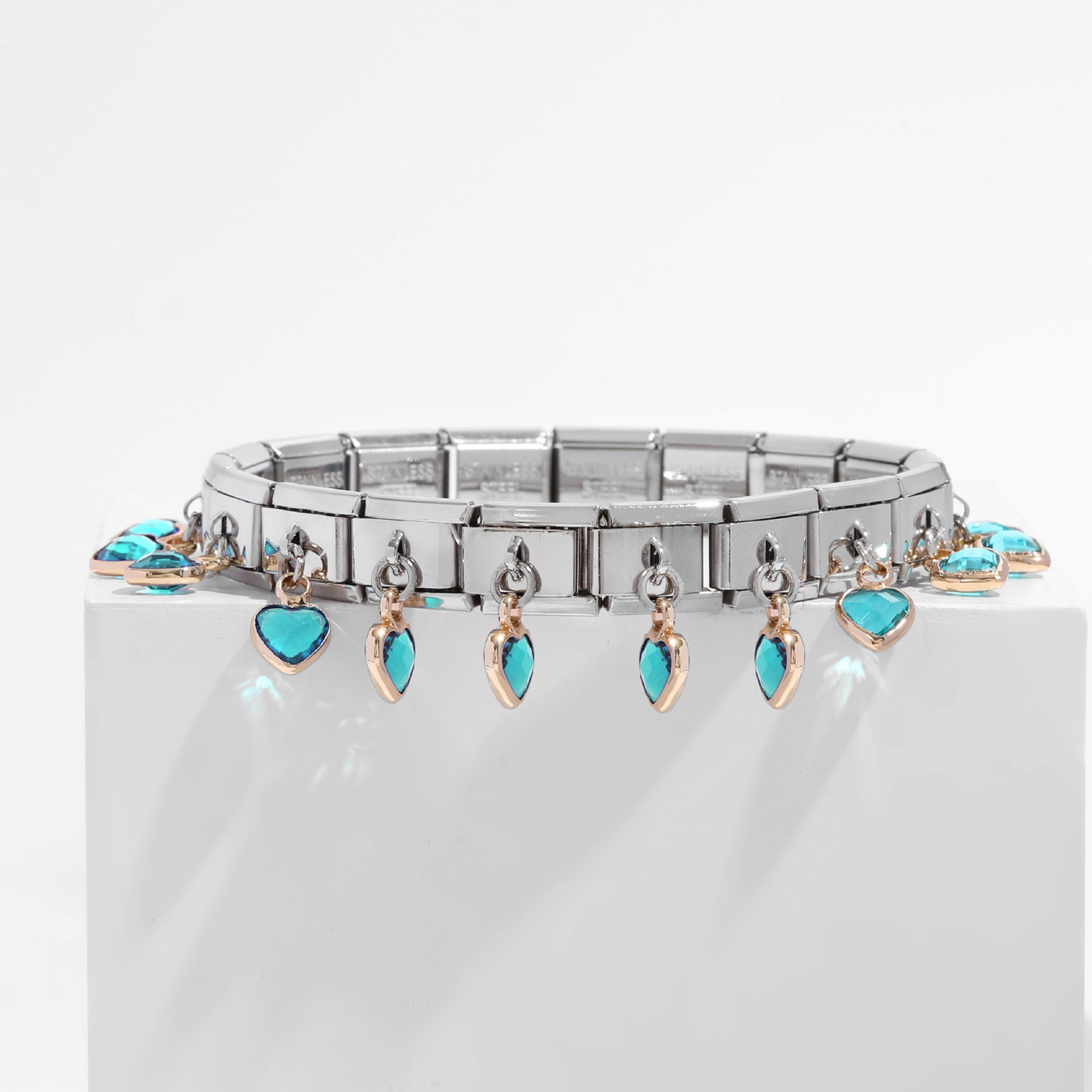 Image de 1 Pièce Bracelets Modulaires à Maillons de Pendentifs Italiens en 304 Acier Inoxydable Argent Mat Rectangle 20cm long
