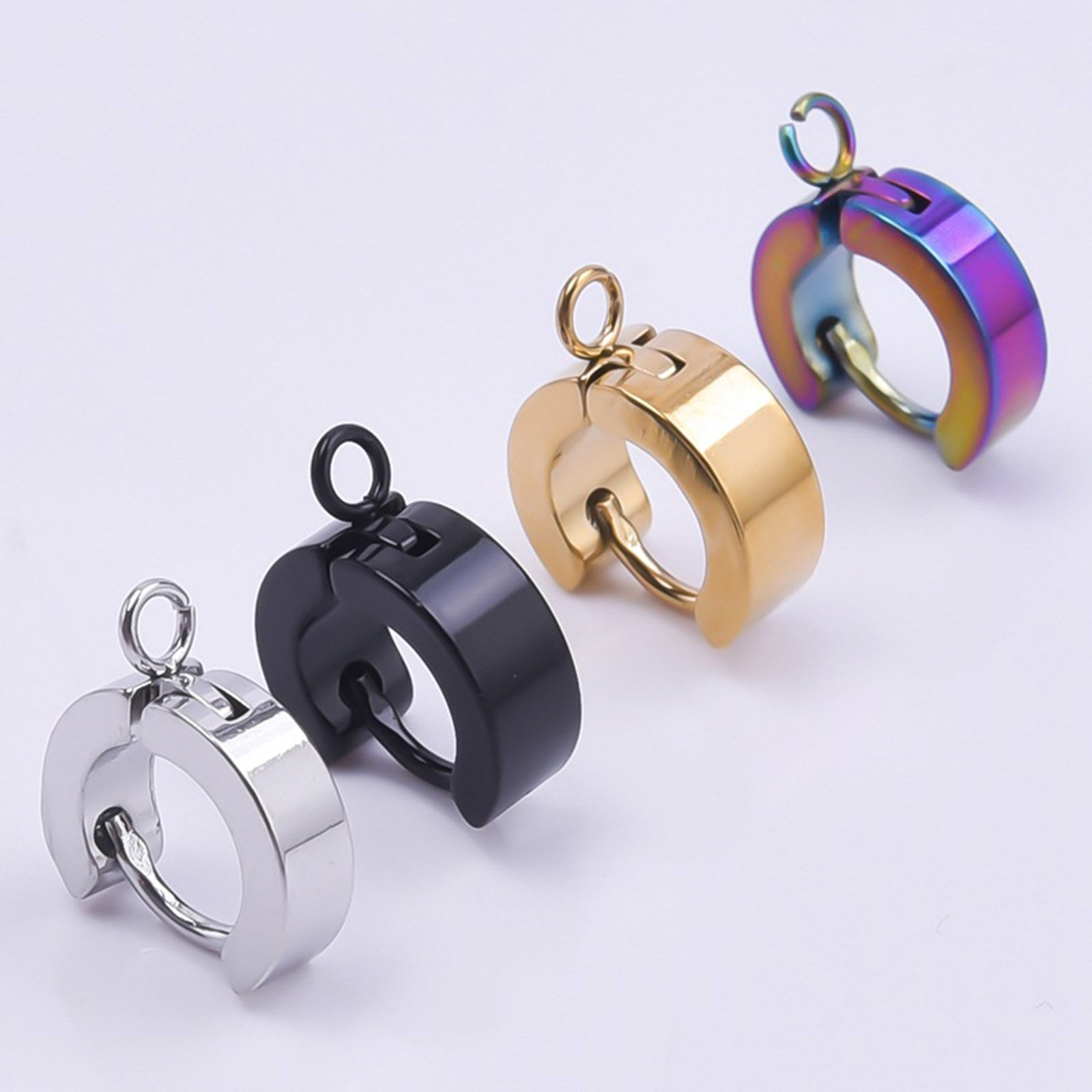 Imagen de 2 Unidades 304 Acero Inoxidable Pendientes de Aro para Accesorios de Fabricación de Joyas de Bricolaje Ronda Con Lazo 15mm x 13mm