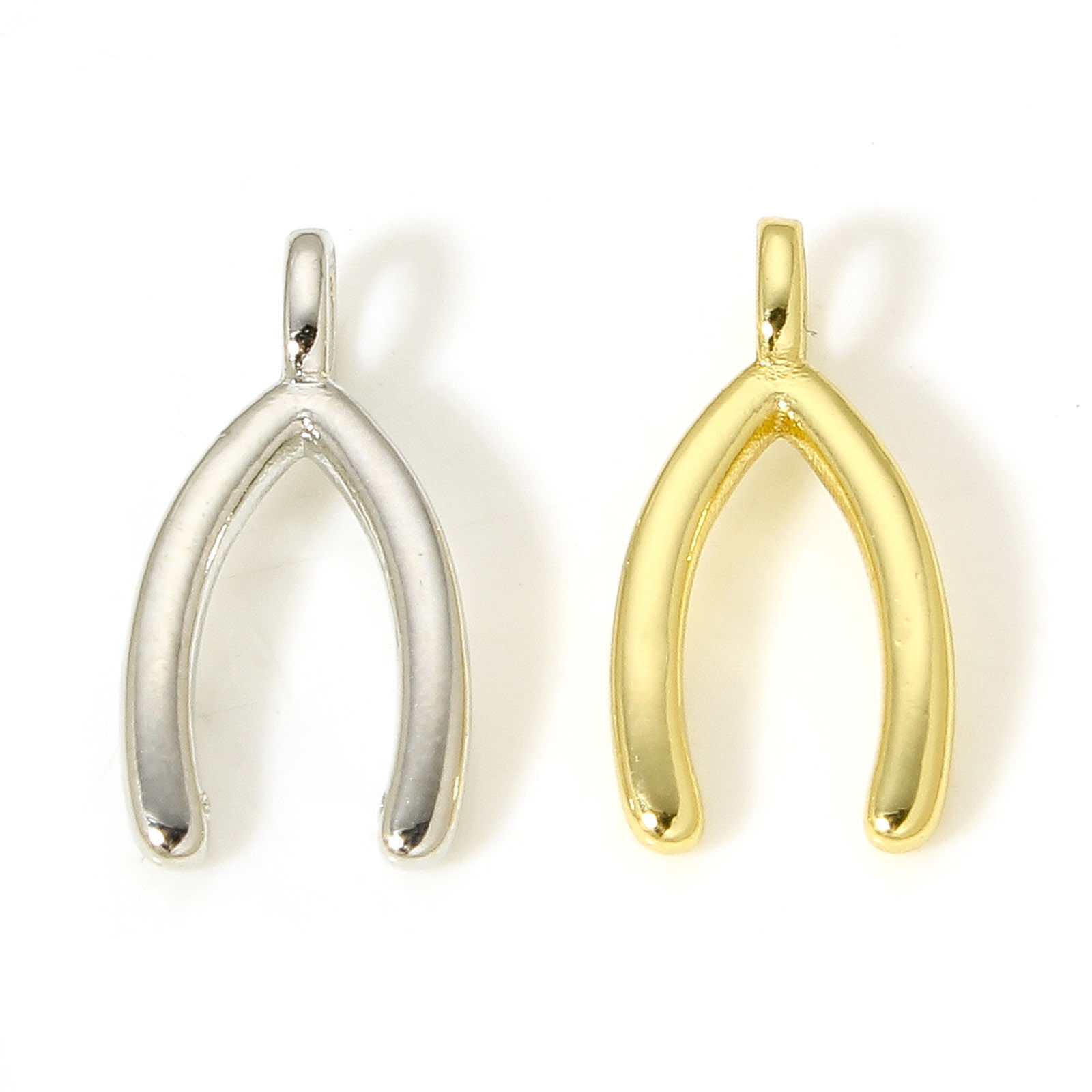 Bild von 1 Stück Messing Charms Echtgold plattiert Wishbone 17mm x 9mm