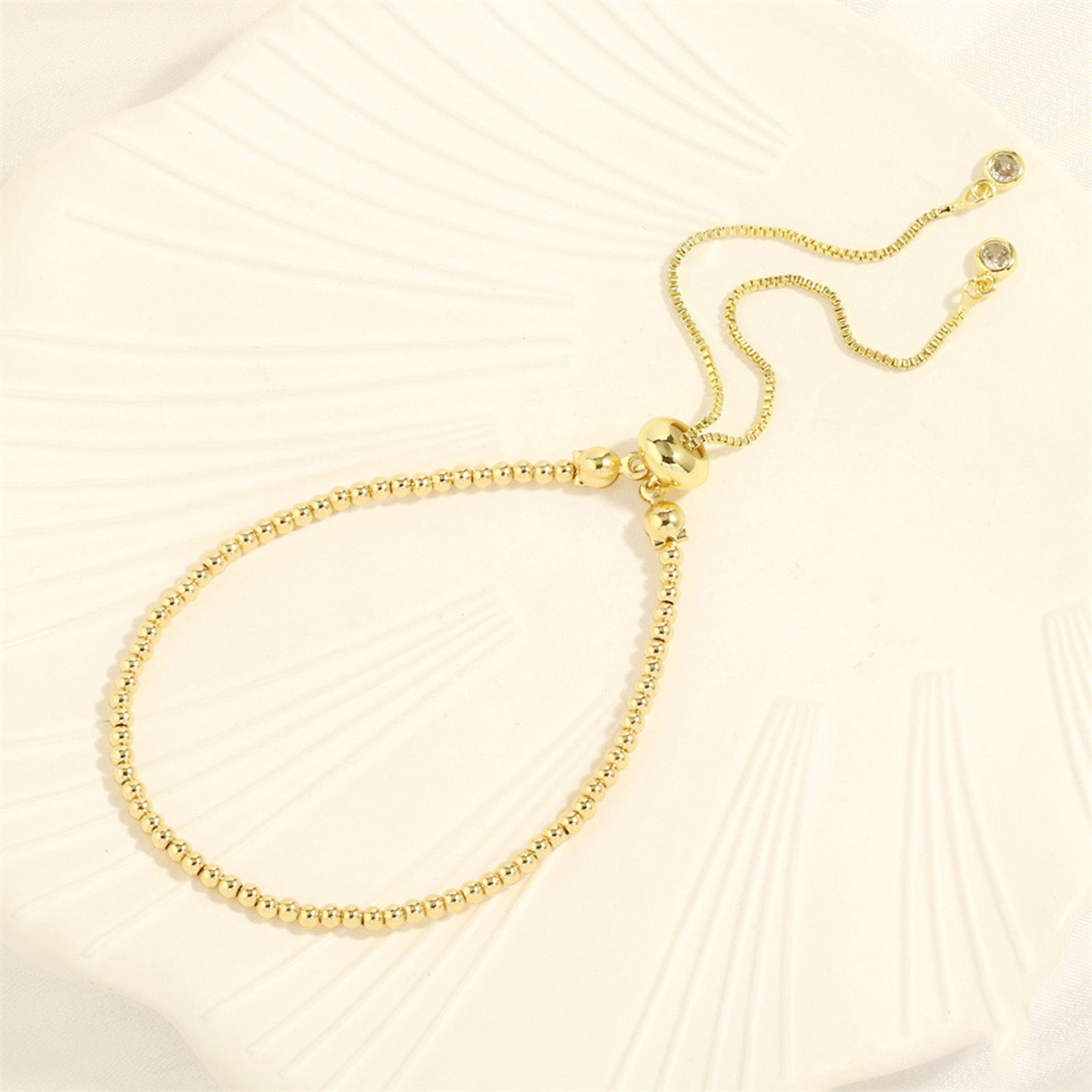 Picture of Eco-friendly Vacuum Plating Simple & Casual Retro 18K Real Gold Plated Copper & Cubic Zirconia Ball Chain Adjustable Slider/ Slide Bolo Bracelets For Women Party