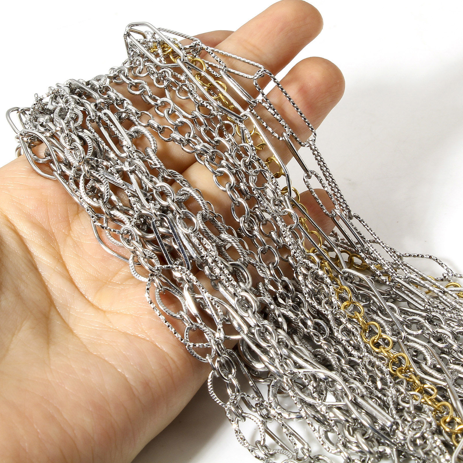 Picture of Eco-friendly Vacuum Plating 304 Stainless Steel Link Chain For Handmade DIY Jewelry Making Findings Real Platinum Plated