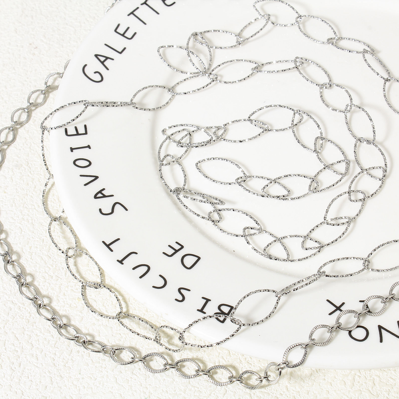 Picture of Eco-friendly Vacuum Plating 304 Stainless Steel Link Chain For Handmade DIY Jewelry Making Findings Real Platinum Plated
