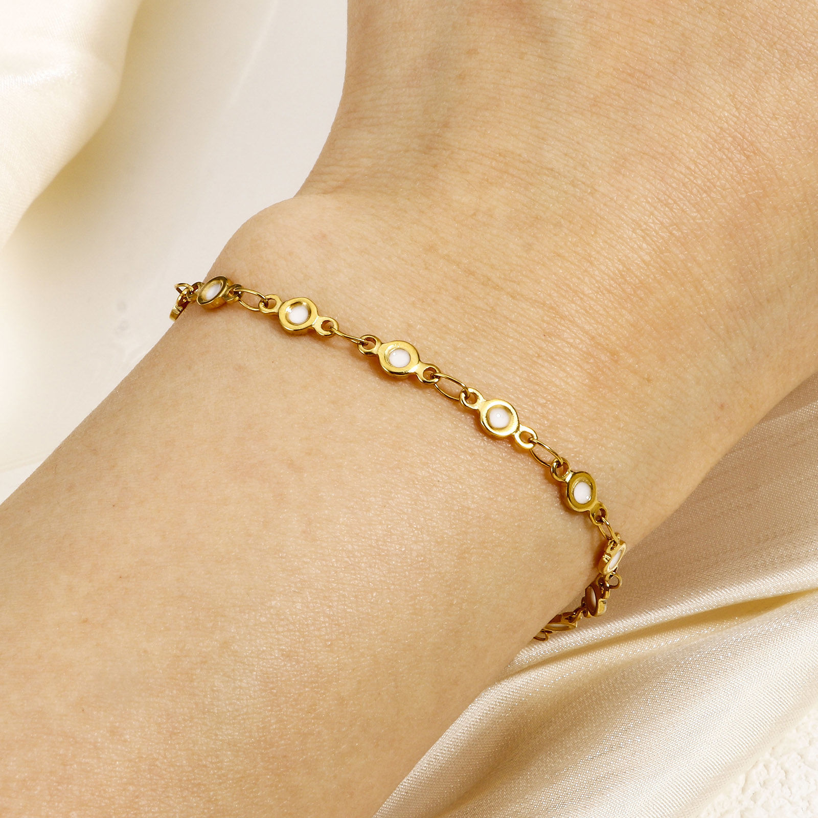 Picture of Eco-friendly Vacuum Plating 304 Stainless Steel Handmade Link Chain Bracelets 18K Gold Plated Heart Double-sided Enamel 17cm(6 6/8") long