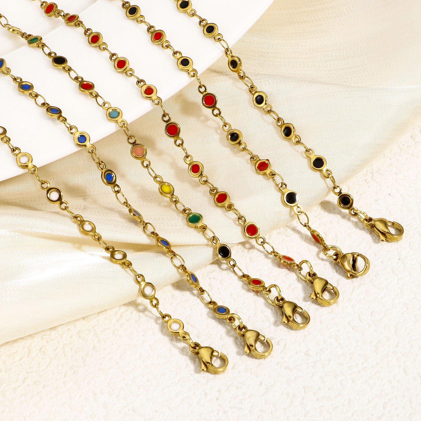 Picture of Eco-friendly Vacuum Plating 304 Stainless Steel Handmade Link Chain Bracelets 18K Gold Plated Heart Double-sided Enamel 17cm(6 6/8") long