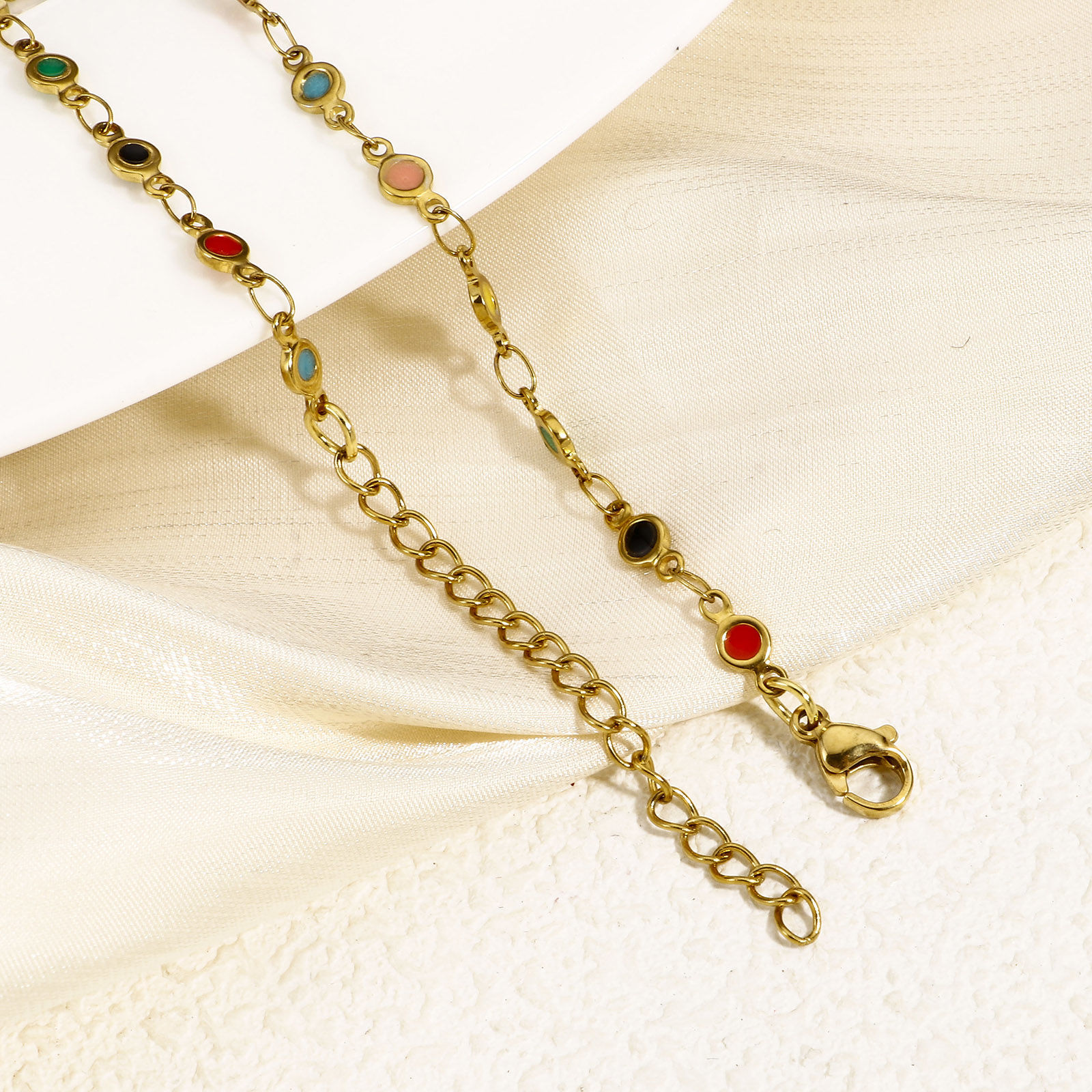 Picture of Eco-friendly Vacuum Plating 304 Stainless Steel Handmade Link Chain Bracelets 18K Gold Plated Heart Double-sided Enamel 17cm(6 6/8") long