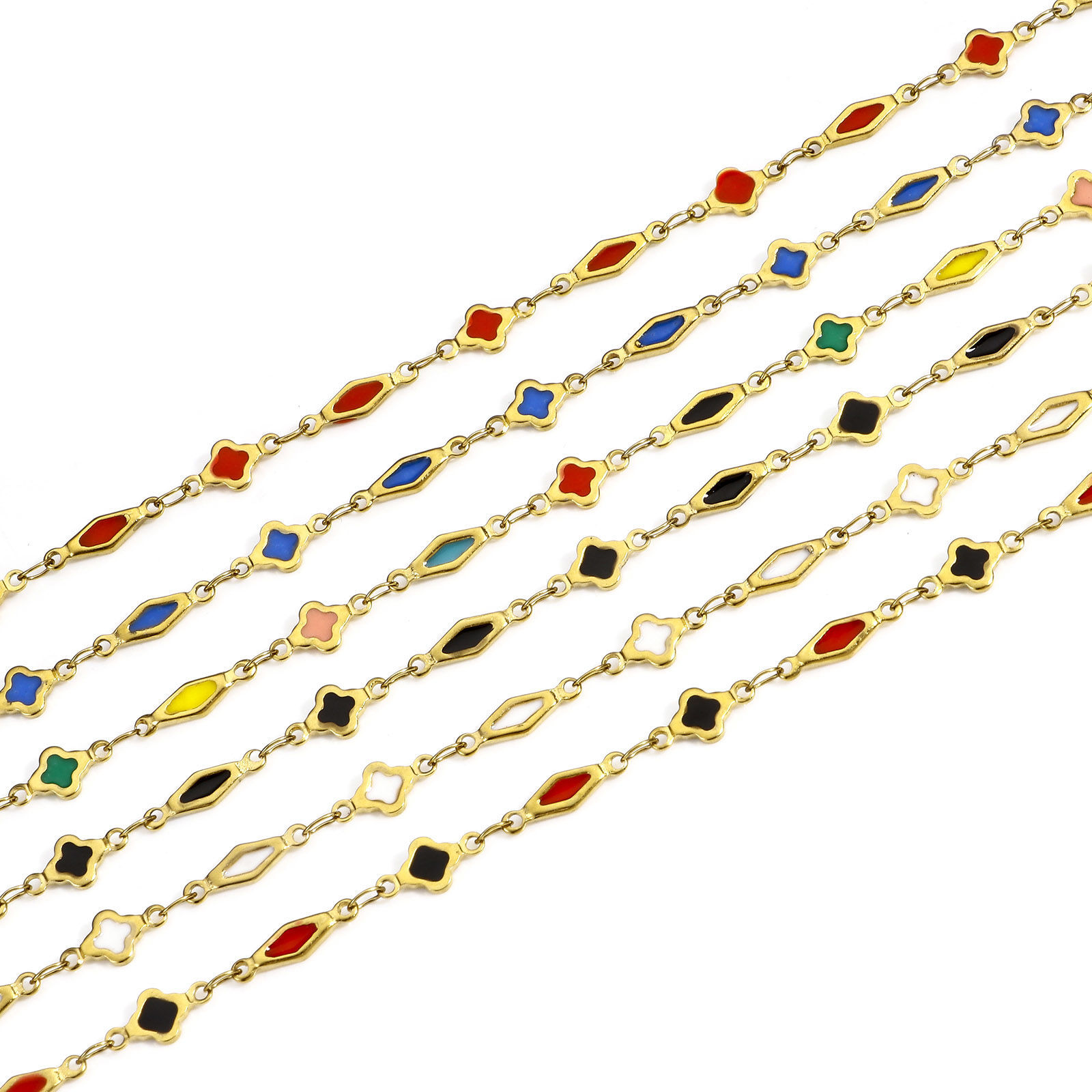 Picture of 1 M Vacuum Plating 304 Stainless Steel Double-sided Enamel Handmade Link Chain For Handmade DIY Jewelry Making Findings Geometric 18K Gold Plated 6mm