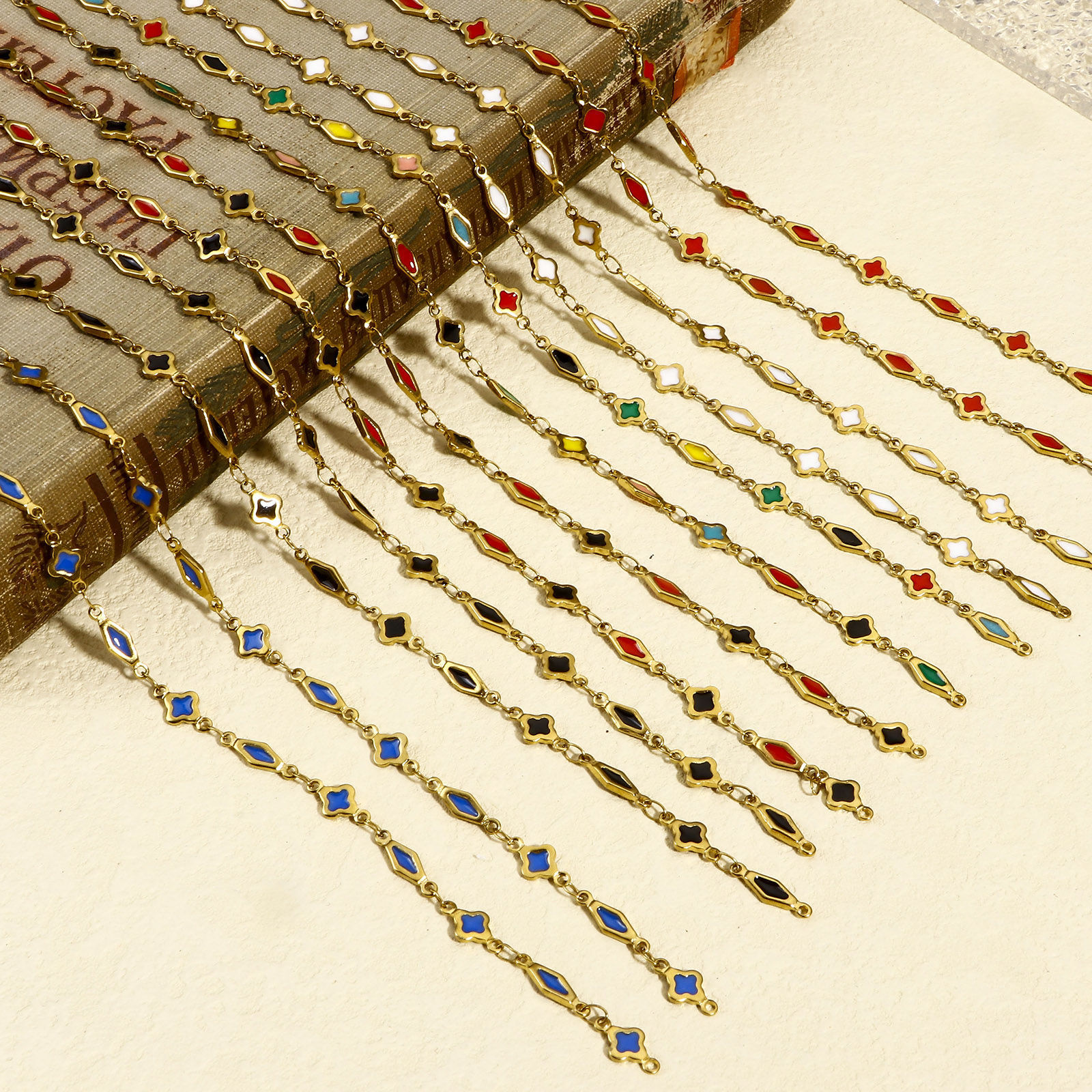 Picture of 1 M Vacuum Plating 304 Stainless Steel Double-sided Enamel Handmade Link Chain For Handmade DIY Jewelry Making Findings Geometric 18K Gold Plated 6mm