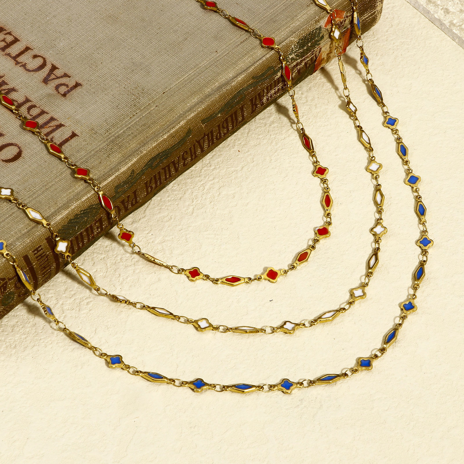 Picture of 1 M Vacuum Plating 304 Stainless Steel Double-sided Enamel Handmade Link Chain For Handmade DIY Jewelry Making Findings Geometric 18K Gold Plated 6mm