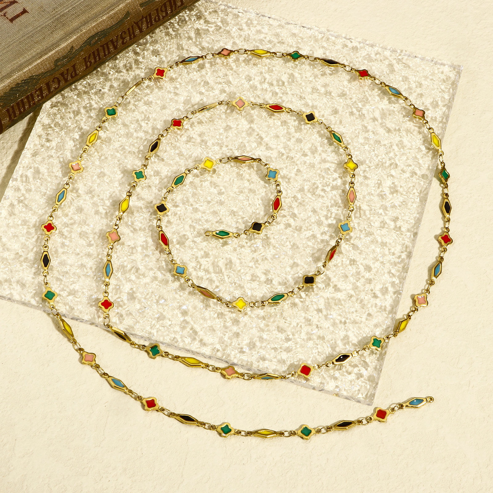 Picture of 1 M Vacuum Plating 304 Stainless Steel Double-sided Enamel Handmade Link Chain For Handmade DIY Jewelry Making Findings Geometric 18K Gold Plated 6mm