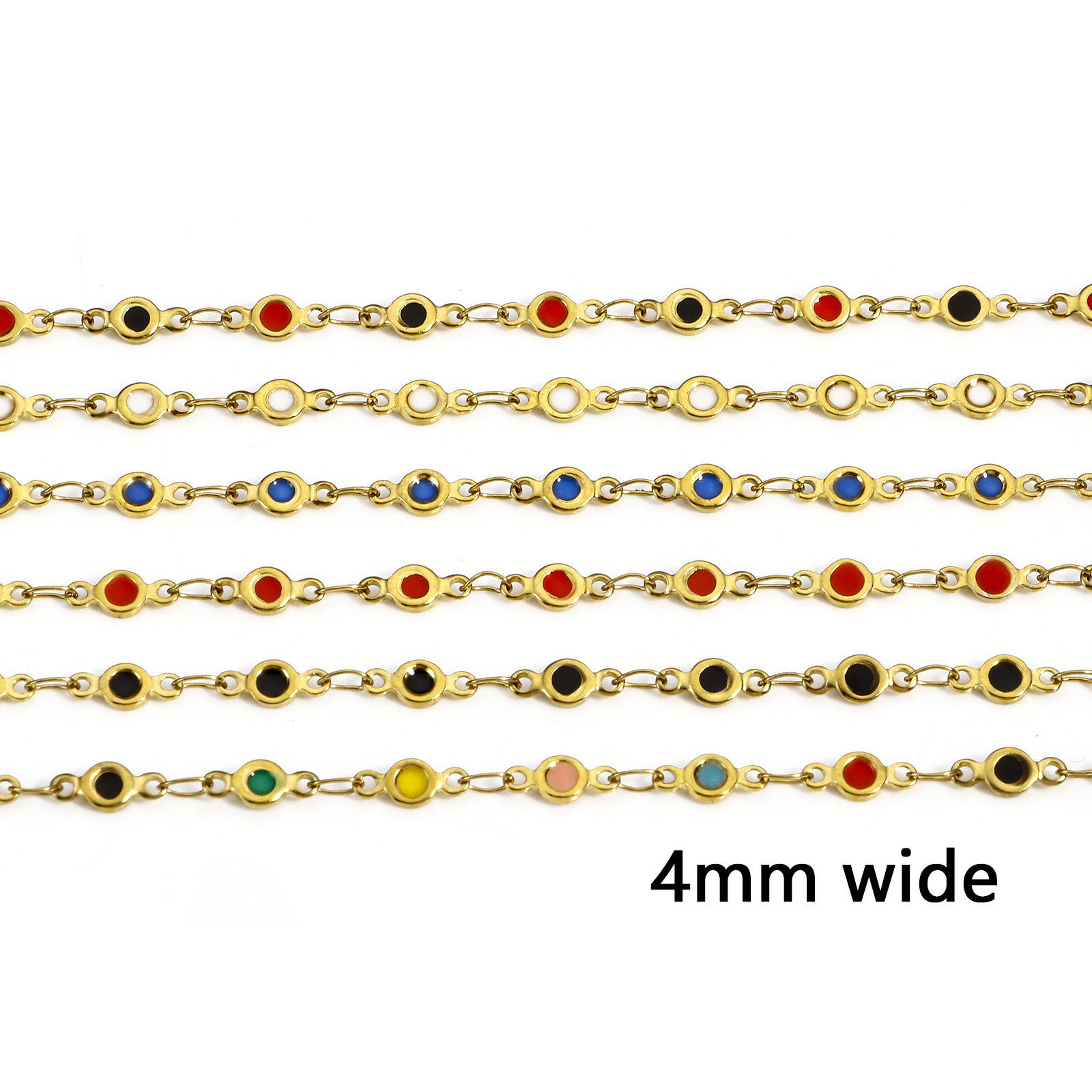Image de 1 M Chaîne à Maillons Faite à la MainAccessoires pour la Fabrication de Bijoux Faits à la Main en 304 Acier Inoxydable Placage sous Vide Rond Plaqué Or 18K Émail Double Face 4mm
