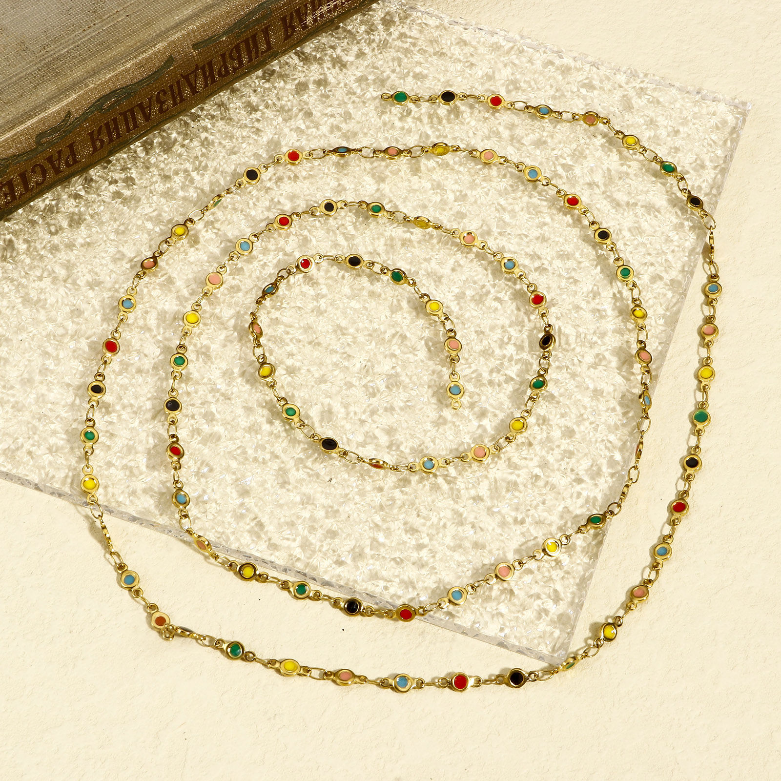 Image de 1 M Chaîne à Maillons Faite à la MainAccessoires pour la Fabrication de Bijoux Faits à la Main en 304 Acier Inoxydable Placage sous Vide Rond Plaqué Or 18K Émail Double Face 4mm