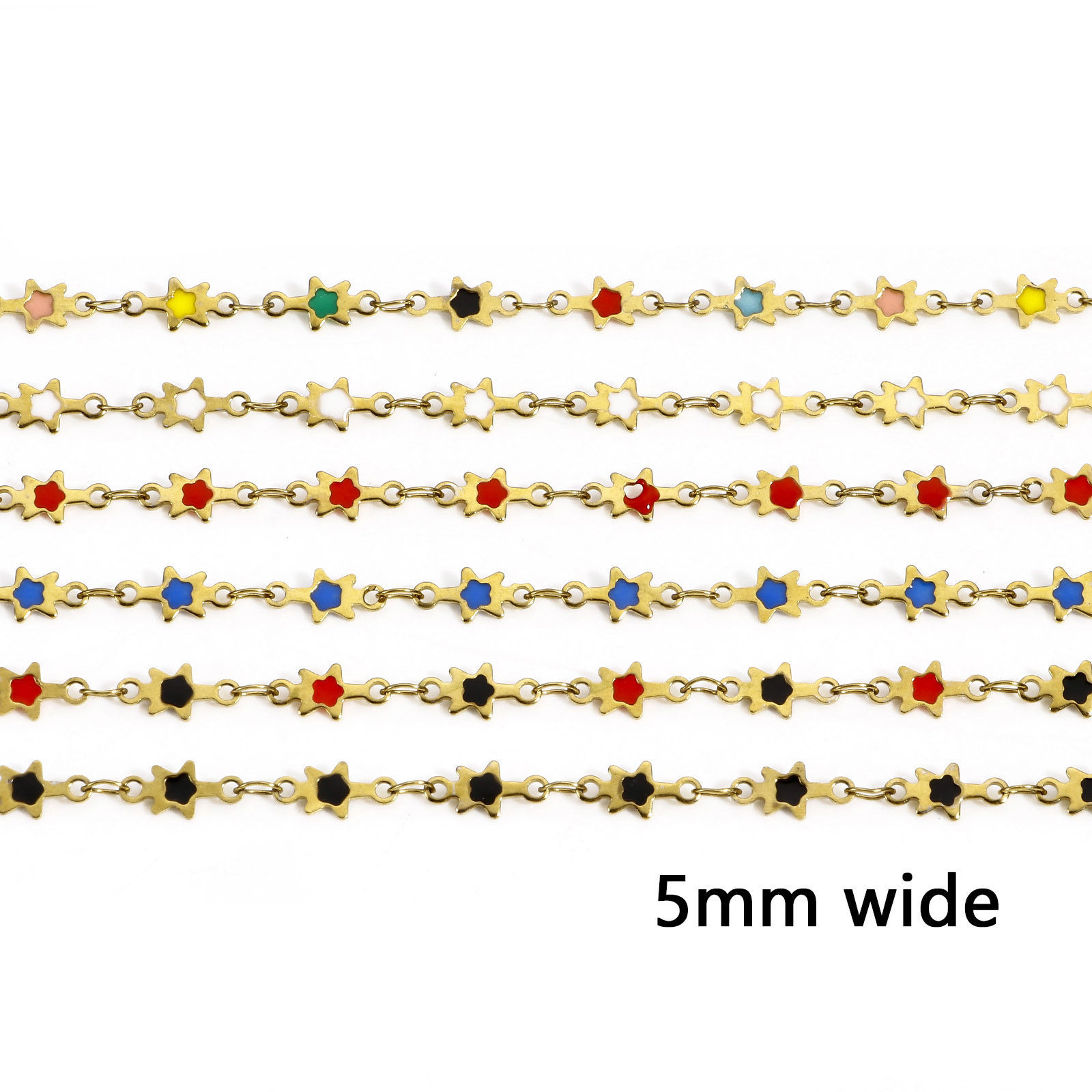Picture of 1 M Vacuum Plating 304 Stainless Steel Galaxy Double-sided Enamel Handmade Link Chain For Handmade DIY Jewelry Making Findings Star 18K Gold Plated 5mm