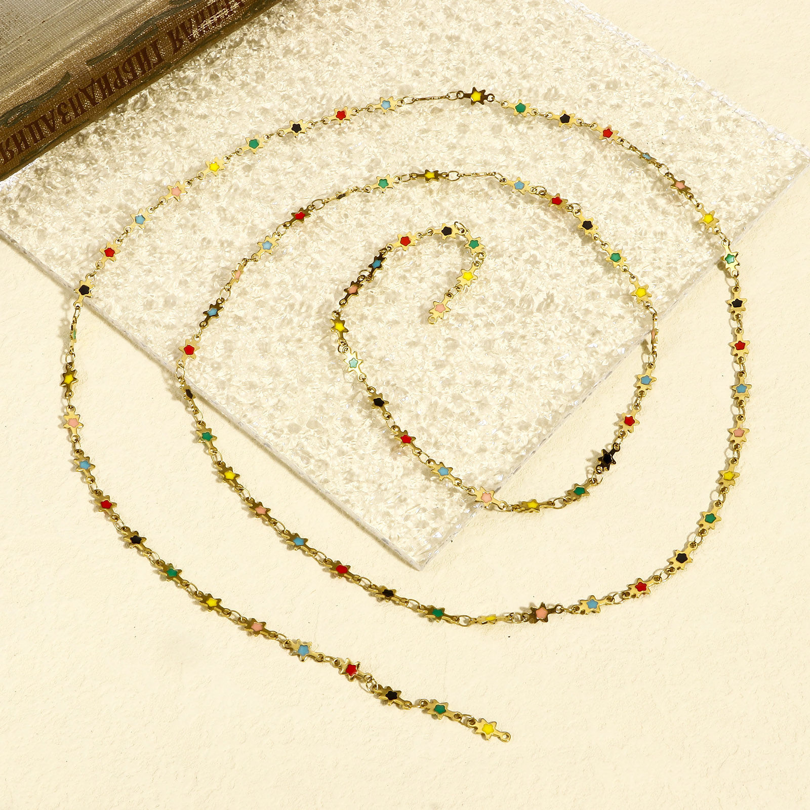 Picture of 1 M Vacuum Plating 304 Stainless Steel Galaxy Double-sided Enamel Handmade Link Chain For Handmade DIY Jewelry Making Findings Star 18K Gold Plated 5mm