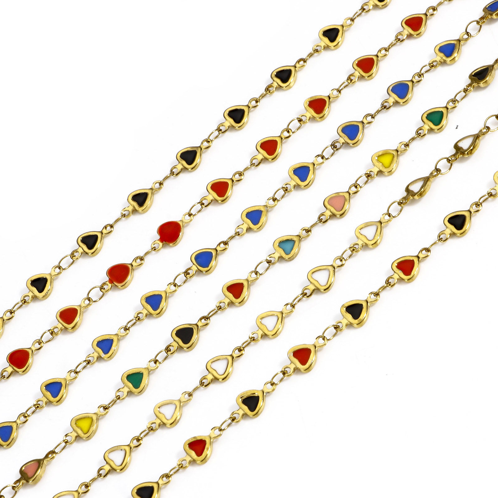 Picture of 1 M Vacuum Plating 304 Stainless Steel Valentine's Day Double-sided Enamel Handmade Link Chain For Handmade DIY Jewelry Making Findings Heart 18K Gold Plated 5mm
