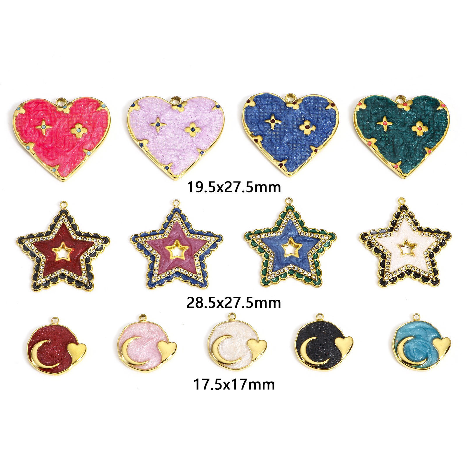 Picture of 304 Stainless Steel Galaxy Charms Gold Plated Multicolor Round Heart Enamel