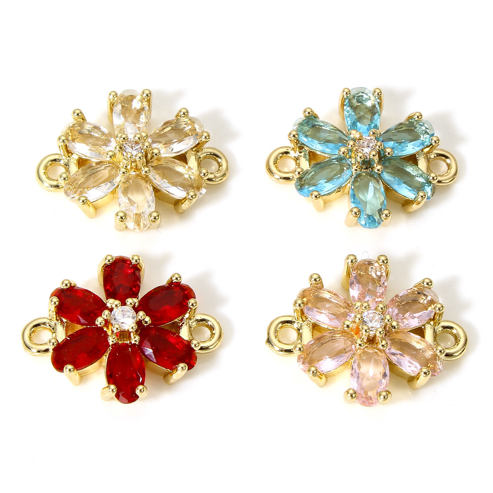 Immagine di 5 Pz Ottone + Vetro Pendenti Charms Connettori Oro Placcato Multicolore Fiore 16mm x 13mm