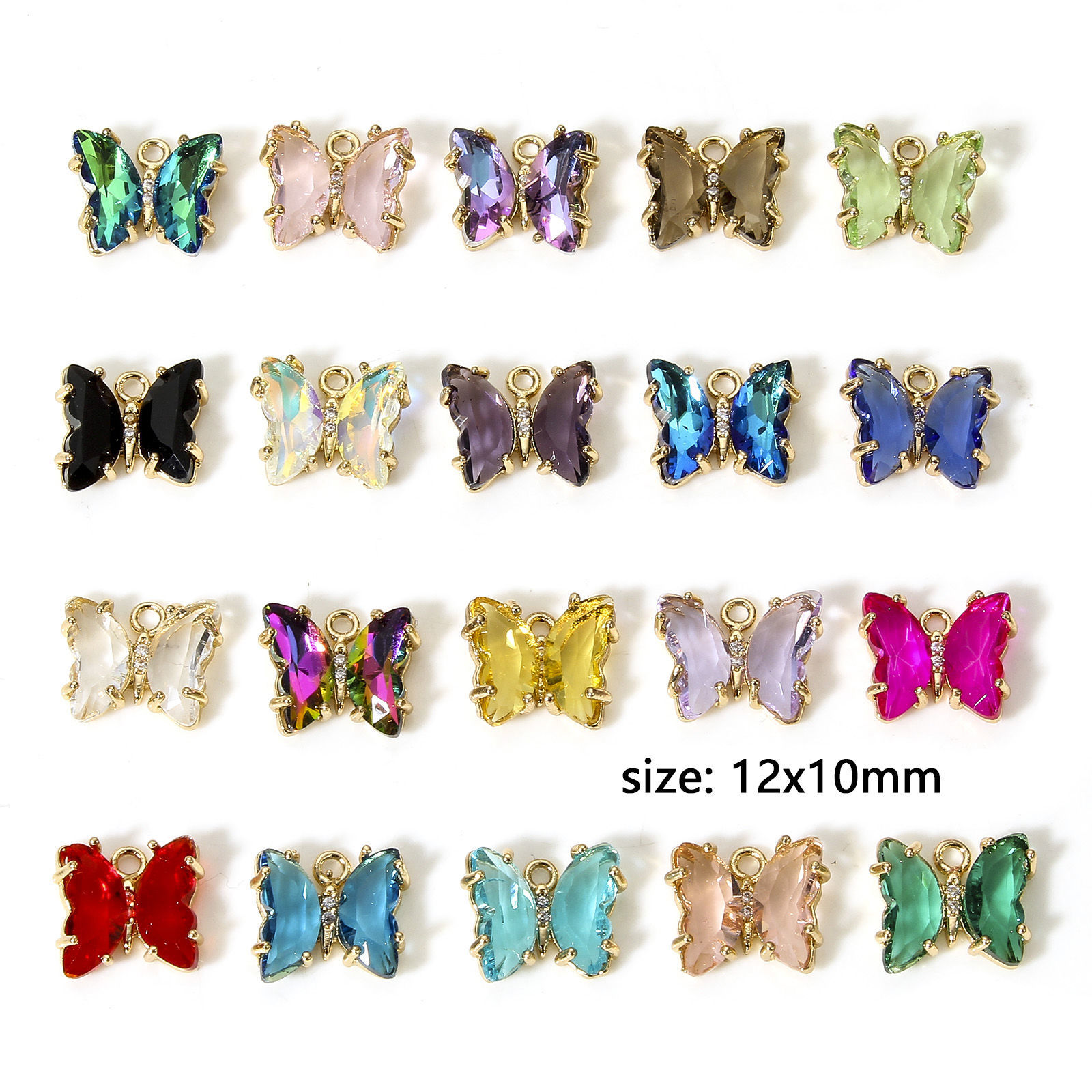 Picture of Brass & Glass Insect Charms Gold Plated Multicolor AB Rainbow Color Butterfly Animal 12mm x 10mm