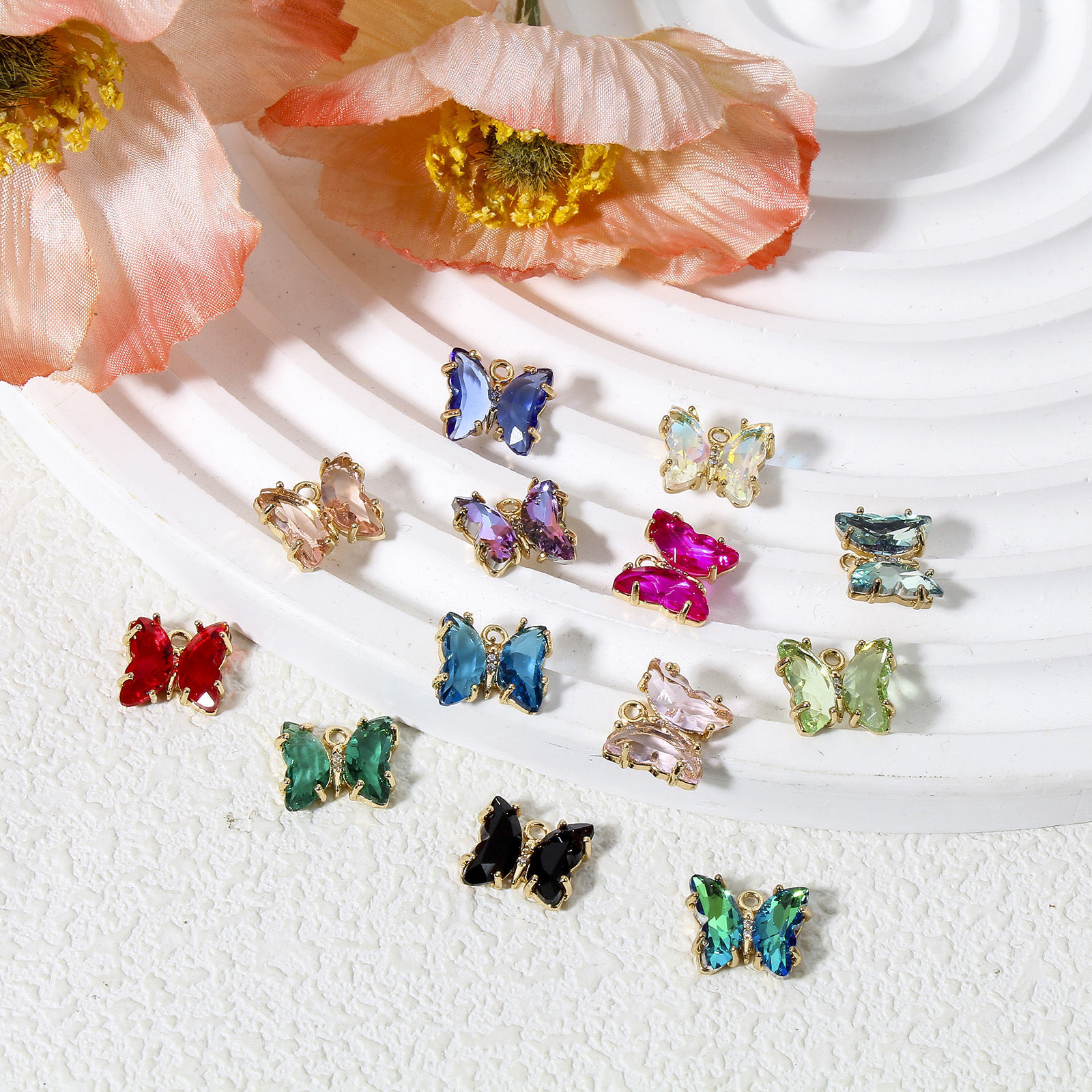 Picture of Brass & Glass Insect Charms Gold Plated Multicolor AB Rainbow Color Butterfly Animal 12mm x 10mm