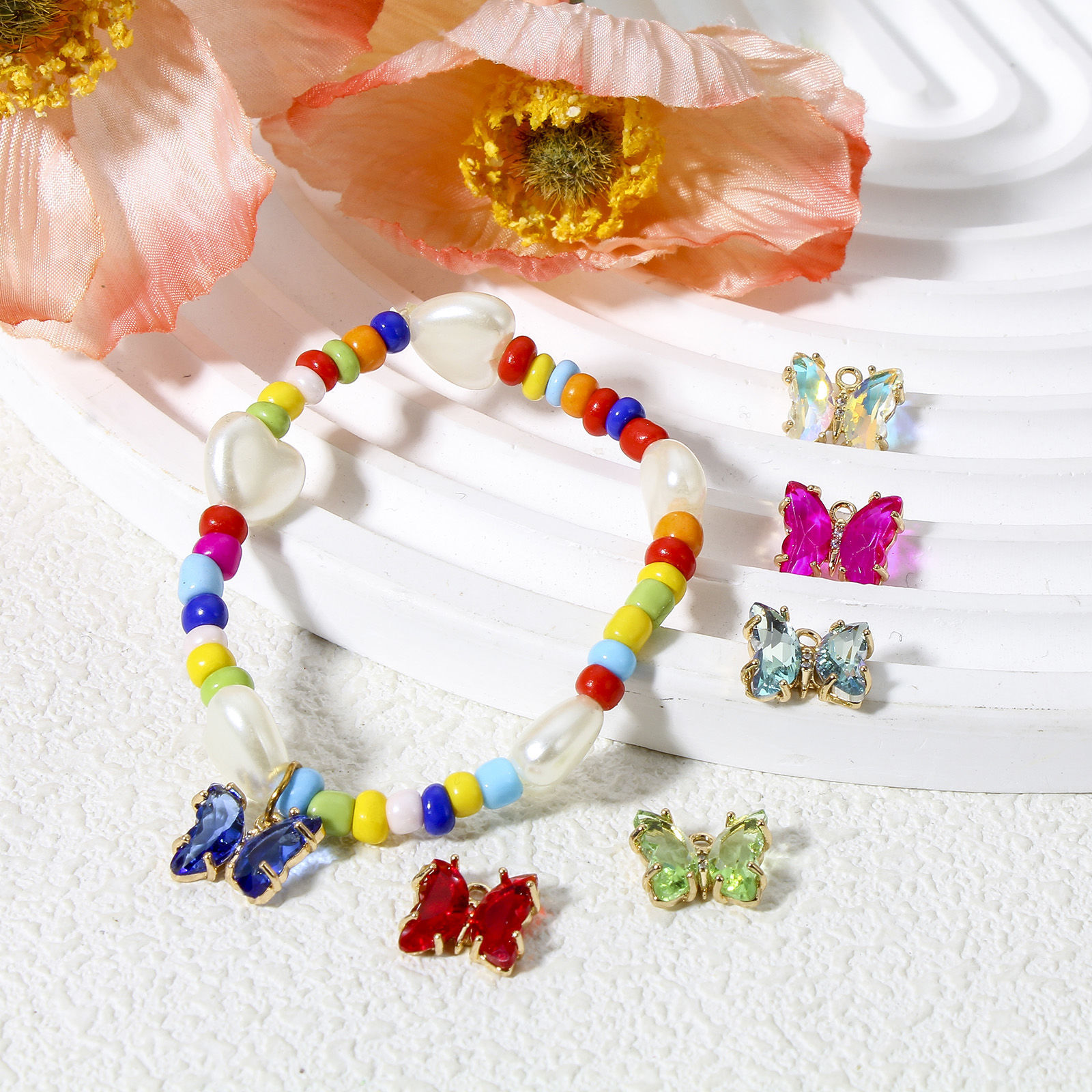 Picture of Brass & Glass Insect Charms Gold Plated Multicolor AB Rainbow Color Butterfly Animal 12mm x 10mm