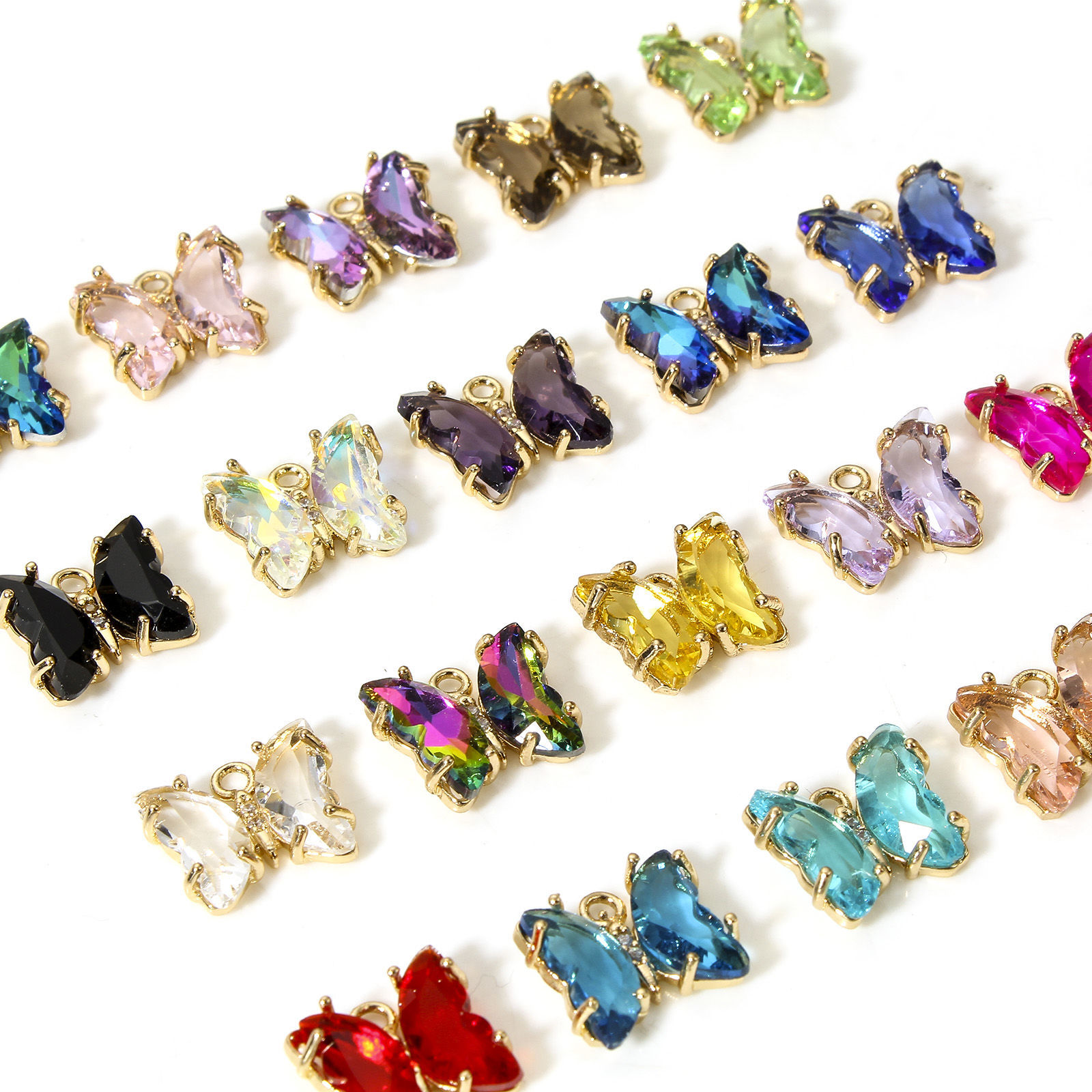 Picture of Brass & Glass Insect Charms Gold Plated Multicolor AB Rainbow Color Butterfly Animal 12mm x 10mm