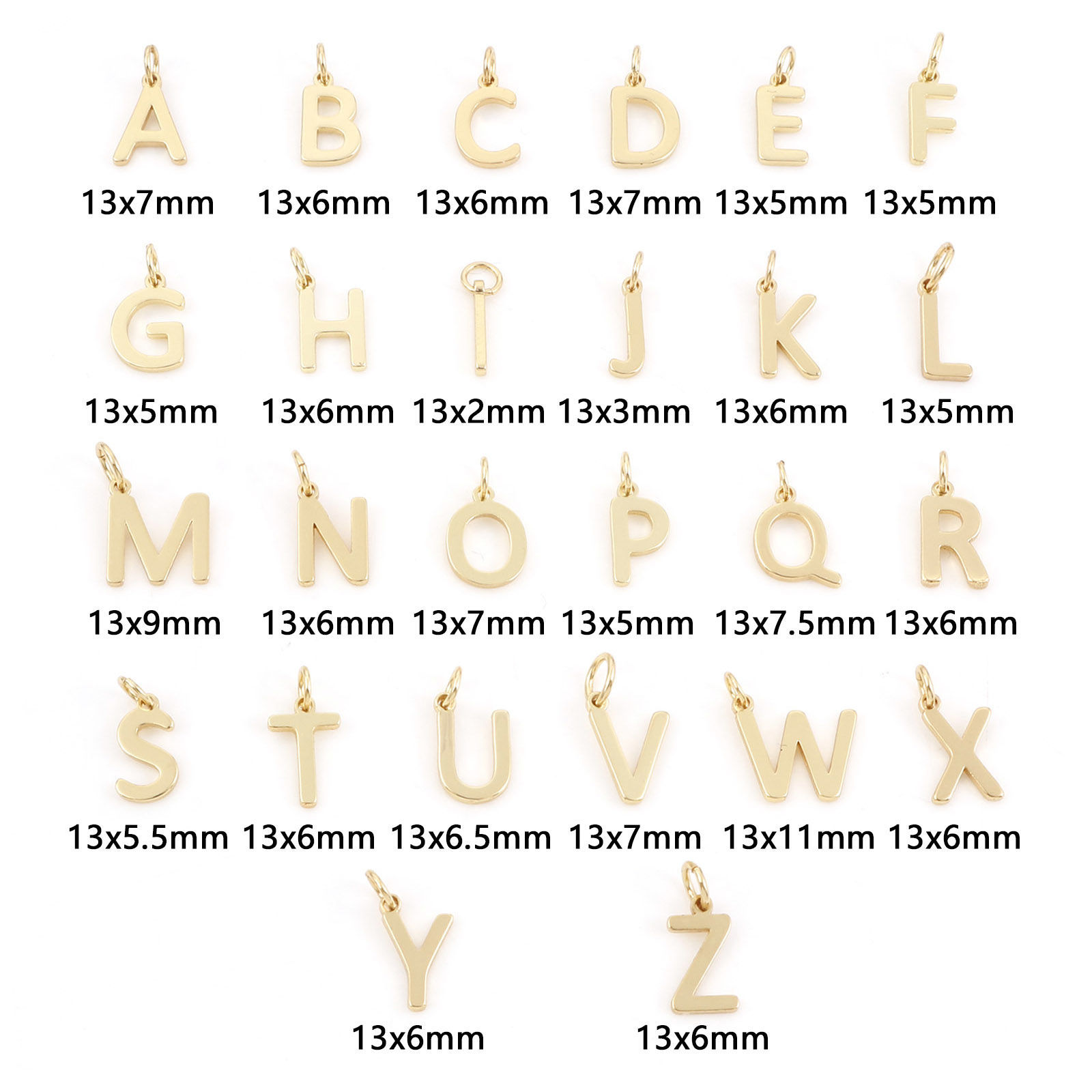 Image de 2 Pcs Breloques Respectueux de la Nature en Laiton Plaqué Or Véritable 18K Alphabet Majuscule Lettre Initiale Message " A-Z "