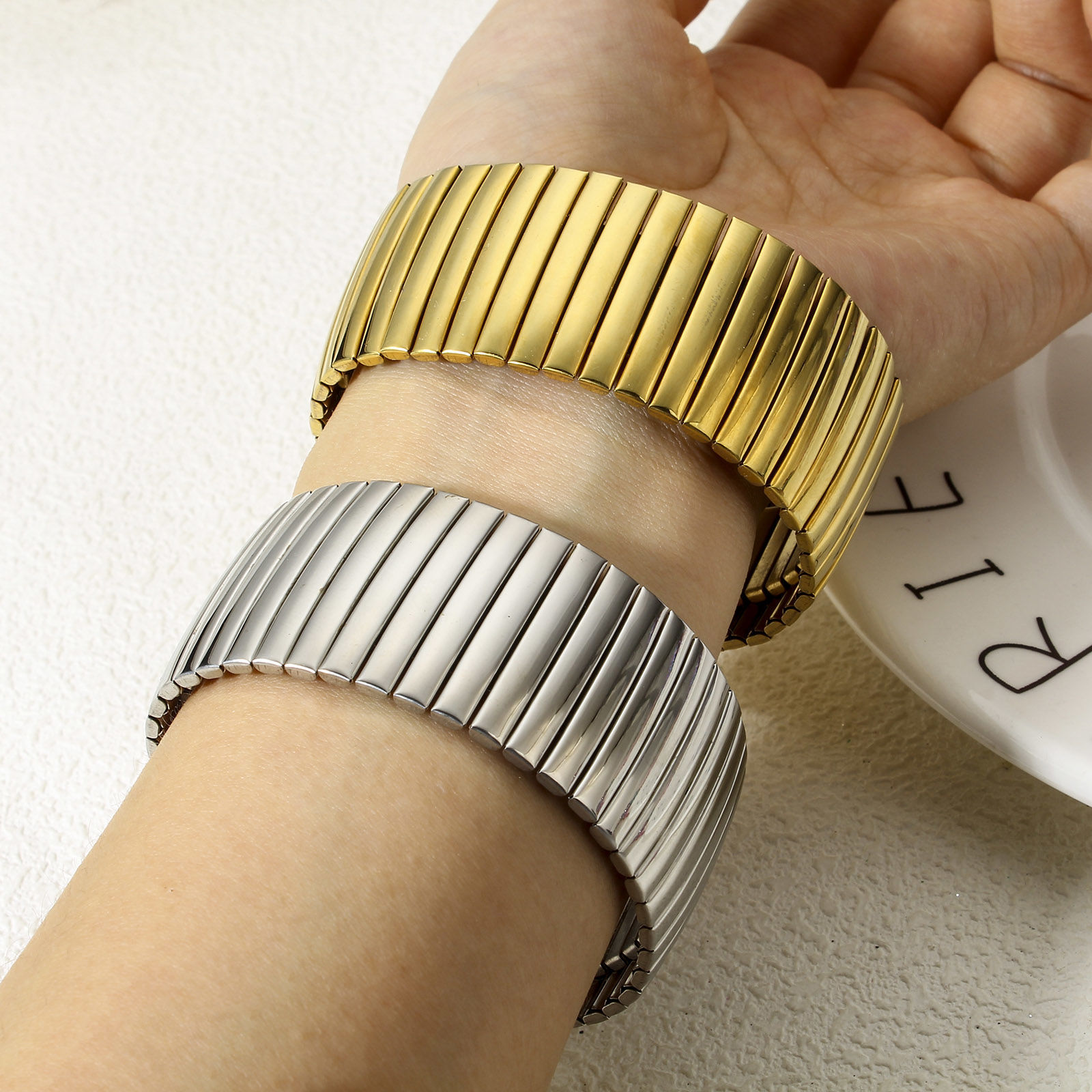 Picture of 304 Stainless Steel Bangles Bracelets Elastic 19cm(7 4/8") long