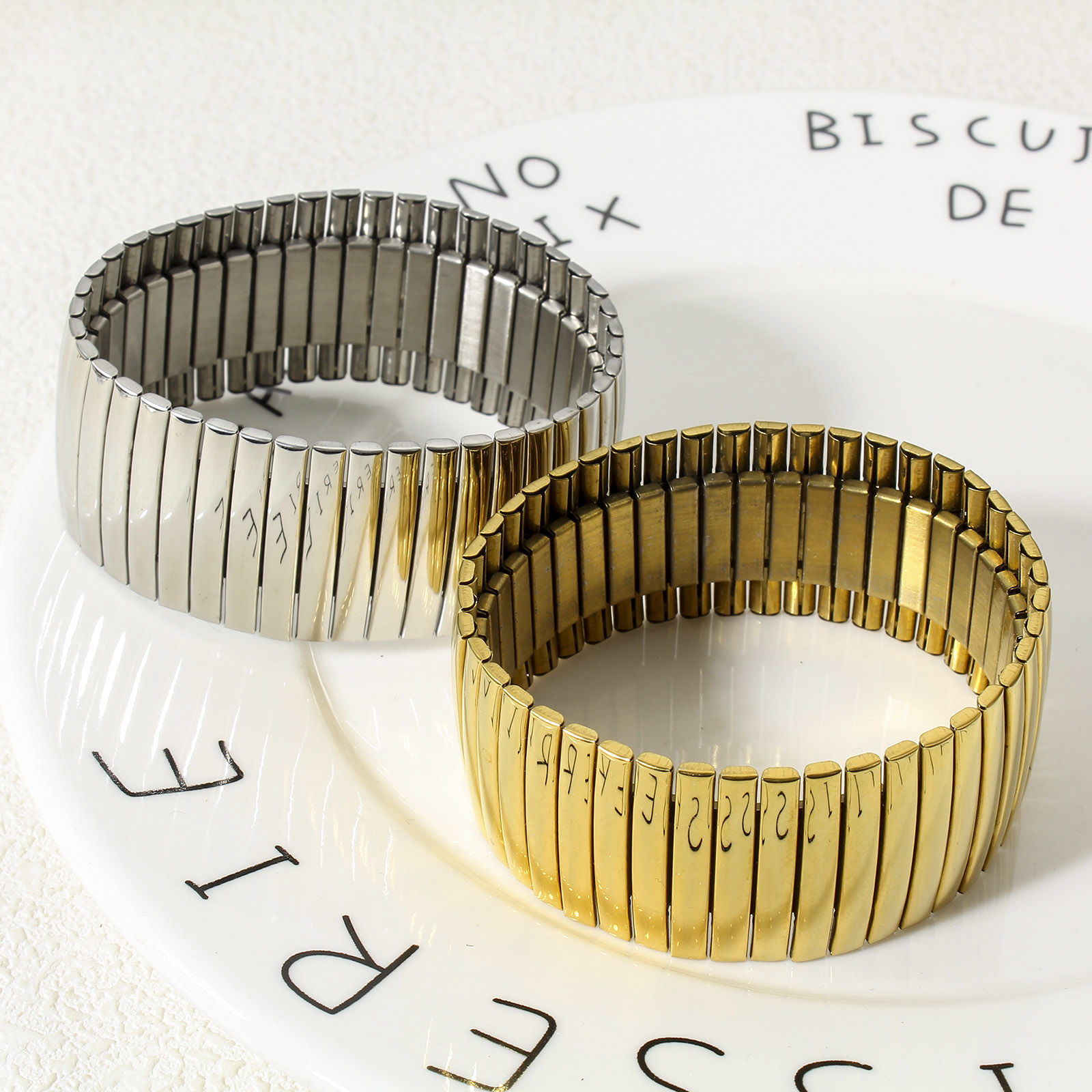 Picture of 304 Stainless Steel Bangles Bracelets Elastic 19cm(7 4/8") long