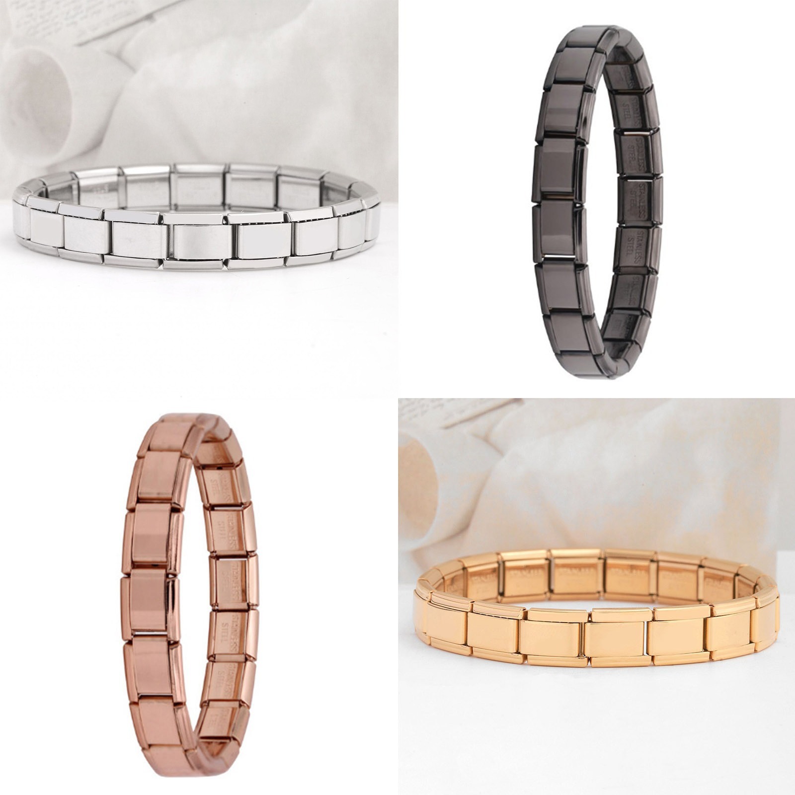 Picture of 304 Stainless Steel Italian Charm Links Modular Bracelets Multicolor Rectangle 17.5cm(6 7/8") long