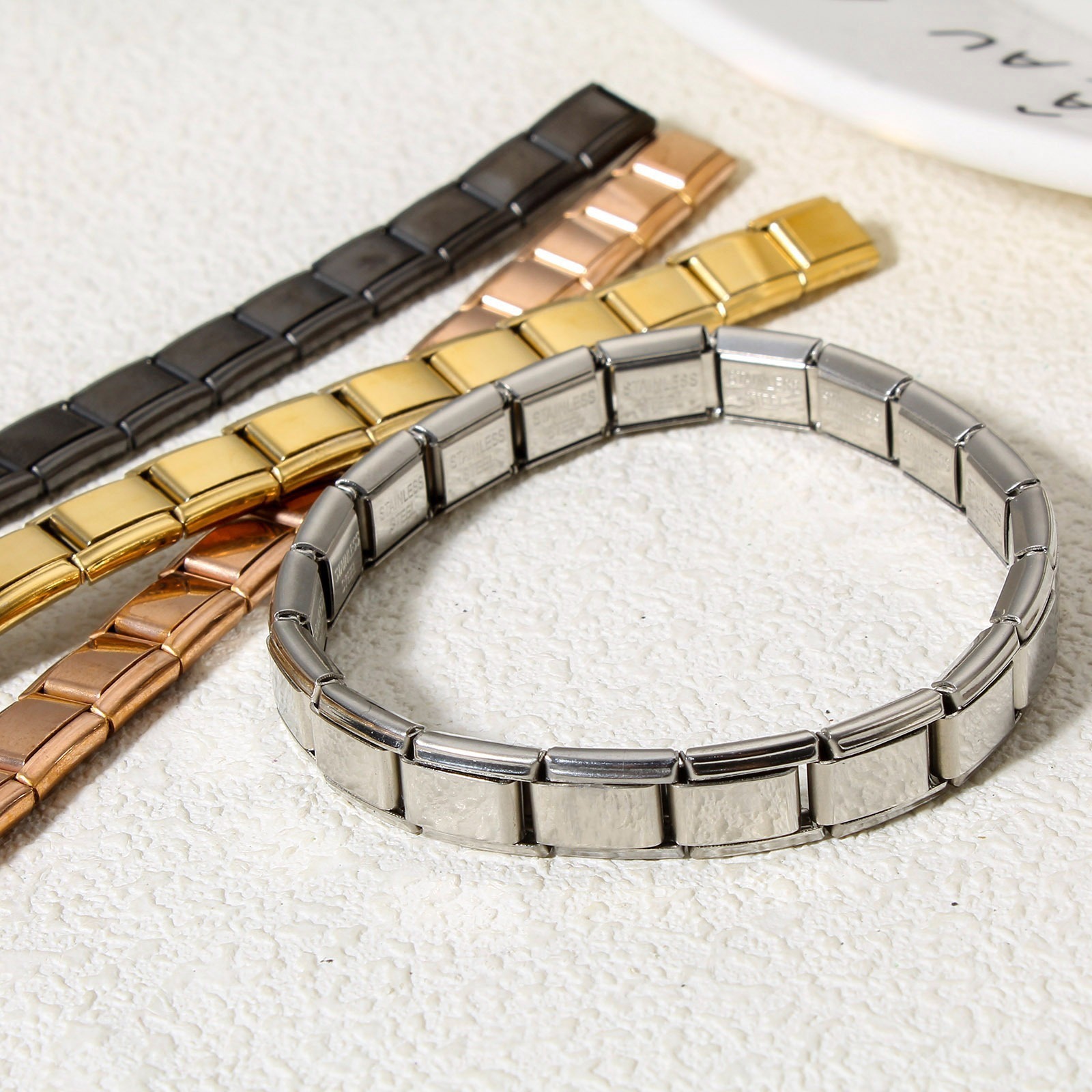 Picture of 304 Stainless Steel Italian Charm Links Modular Bracelets Multicolor Rectangle 17.5cm(6 7/8") long