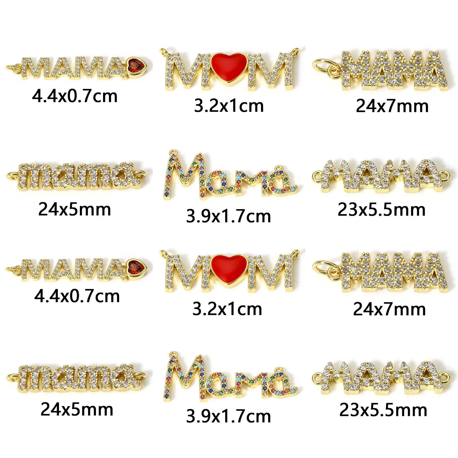 Picture of Brass Mother's Day Connectors Charms Pendants 18K Real Gold Plated Micro Pave Clear Cubic Zirconia
