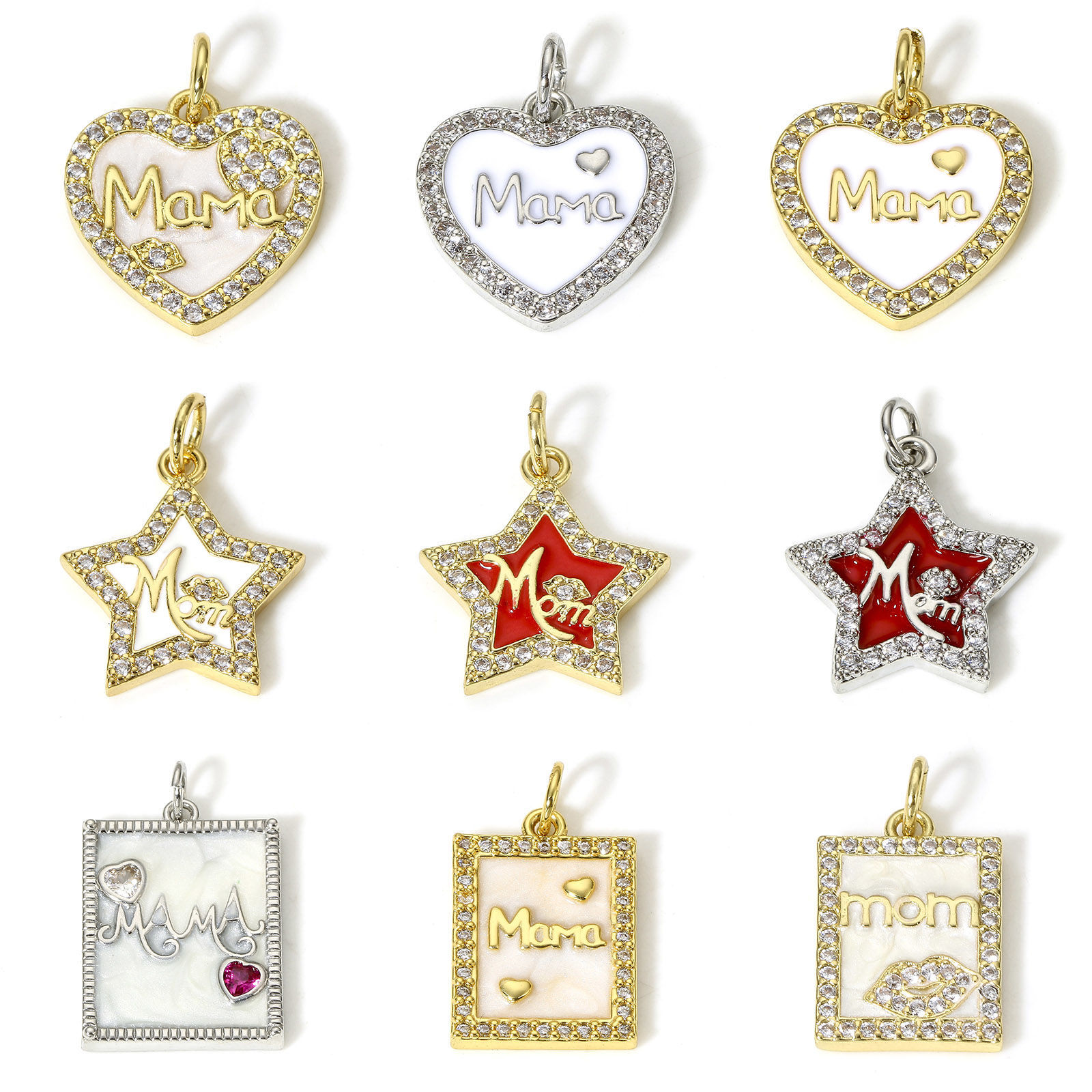 Picture of Brass Mother's Day Charms Real Gold Plated Micro Pave Clear Cubic Zirconia