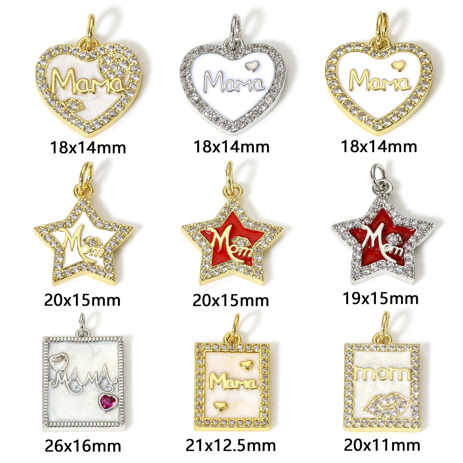 Picture of Brass Mother's Day Charms Real Gold Plated Micro Pave Clear Cubic Zirconia