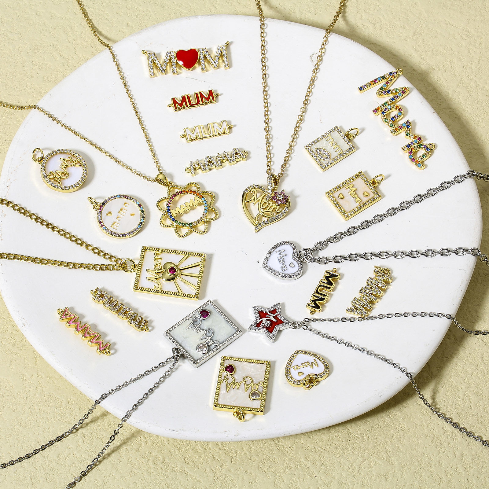Picture of Brass Mother's Day Charms Real Gold Plated Micro Pave Clear Cubic Zirconia