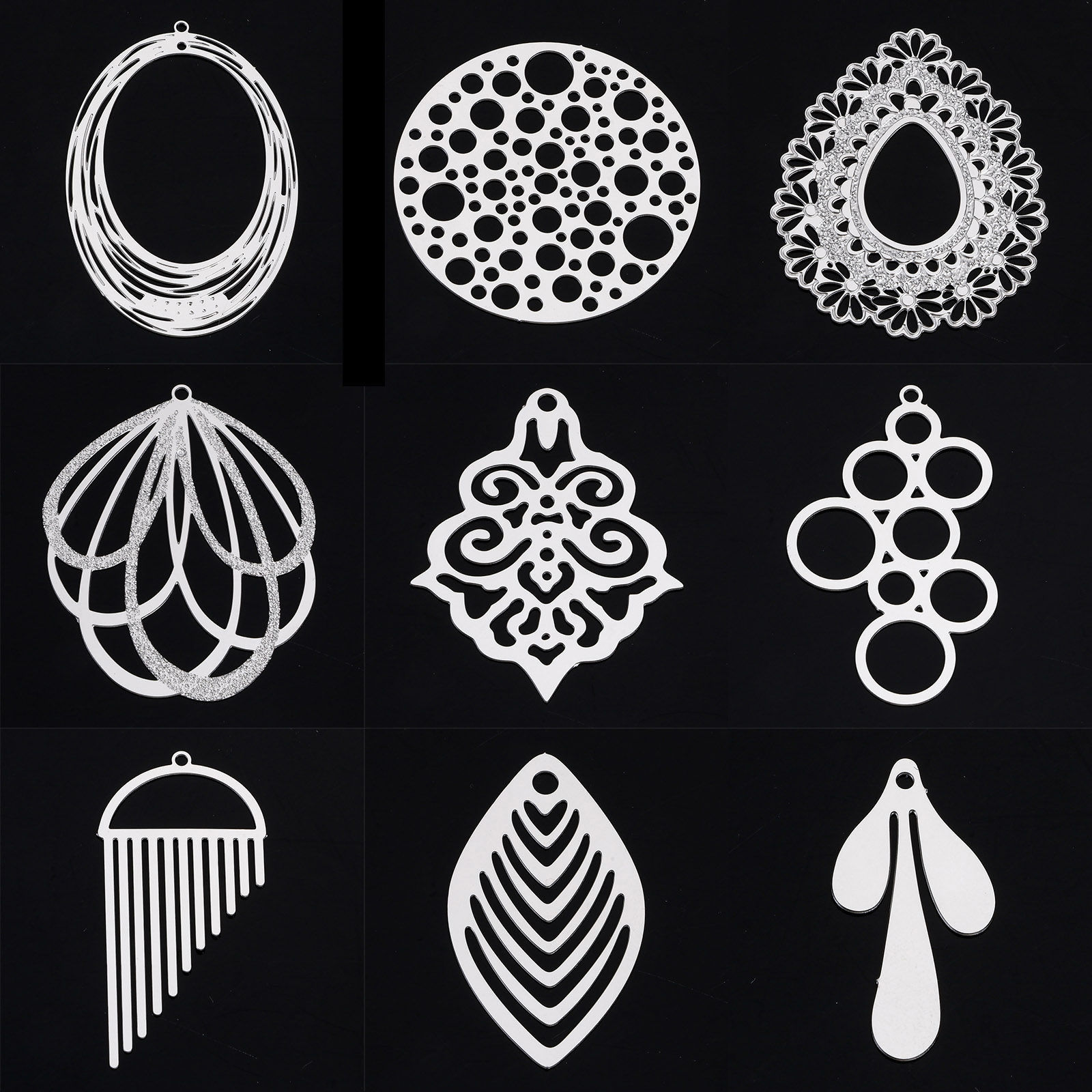 Image de 5 Pcs Pendentifs en 304 Acier Inoxydable Argent Mat Estampe en Filigrane