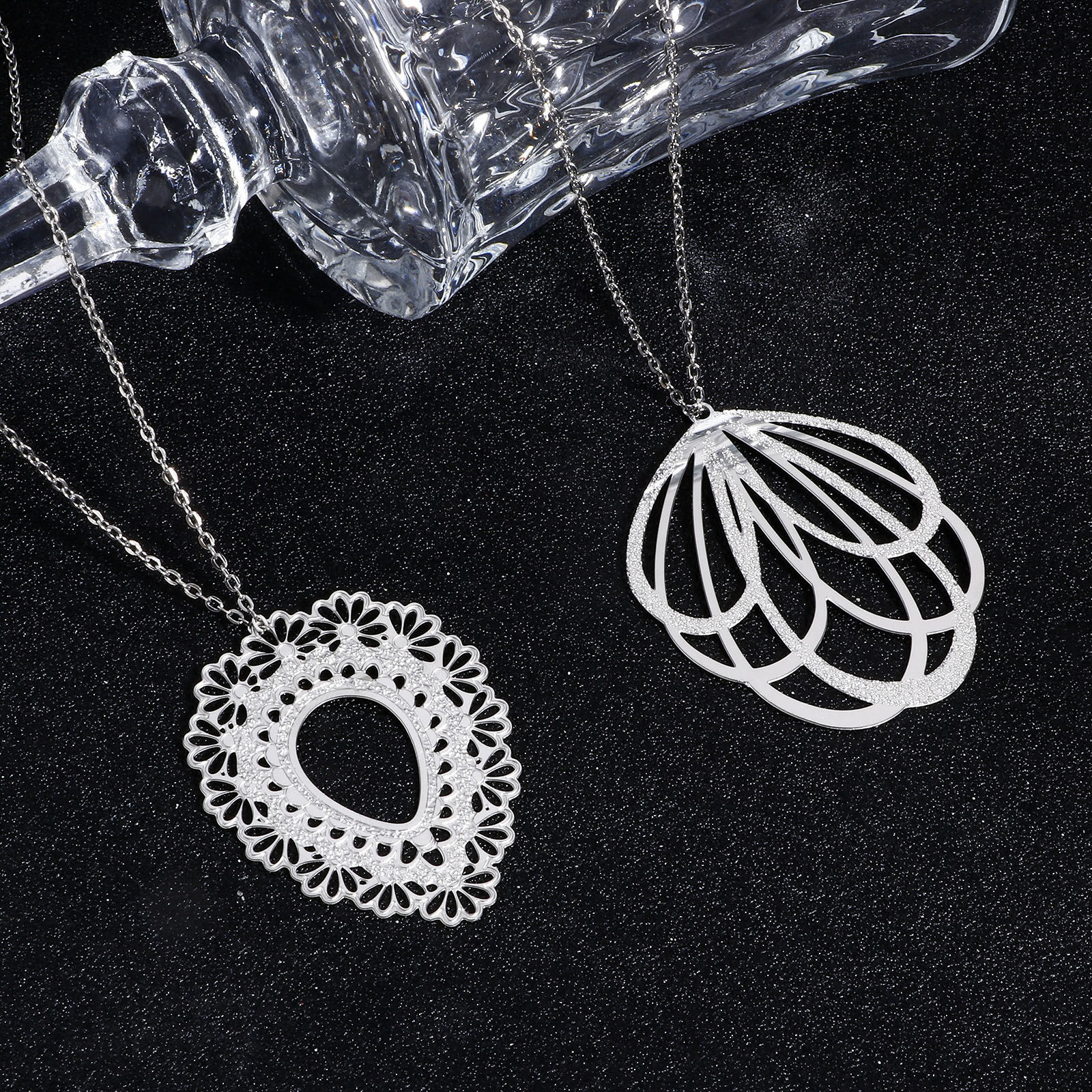 Image de 5 Pcs Pendentifs en 304 Acier Inoxydable Argent Mat Estampe en Filigrane