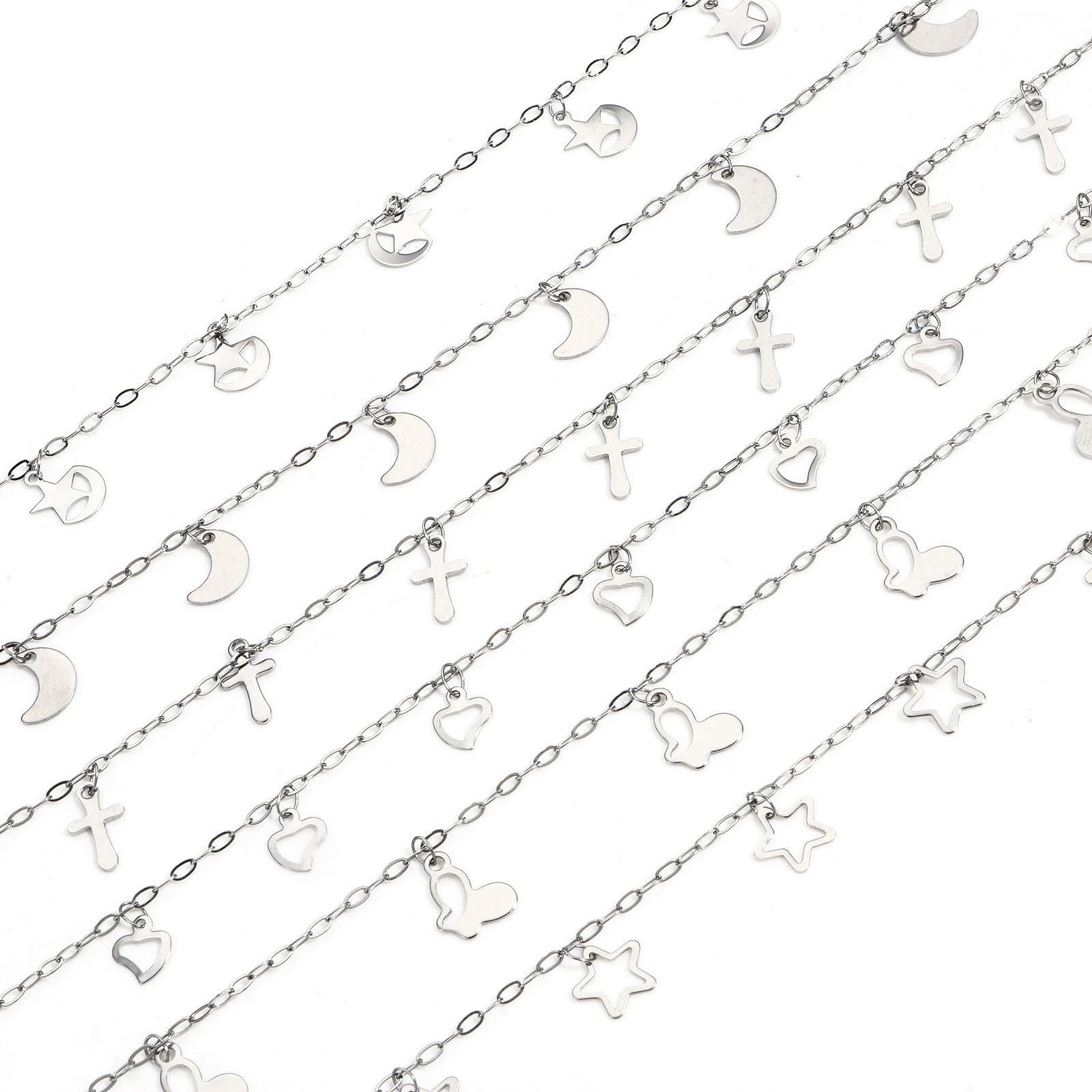 Picture of 304 Stainless Steel With Pendant Link Cable Chain For Handmade DIY Jewelry Making Findings Silver Tone 1.5mm